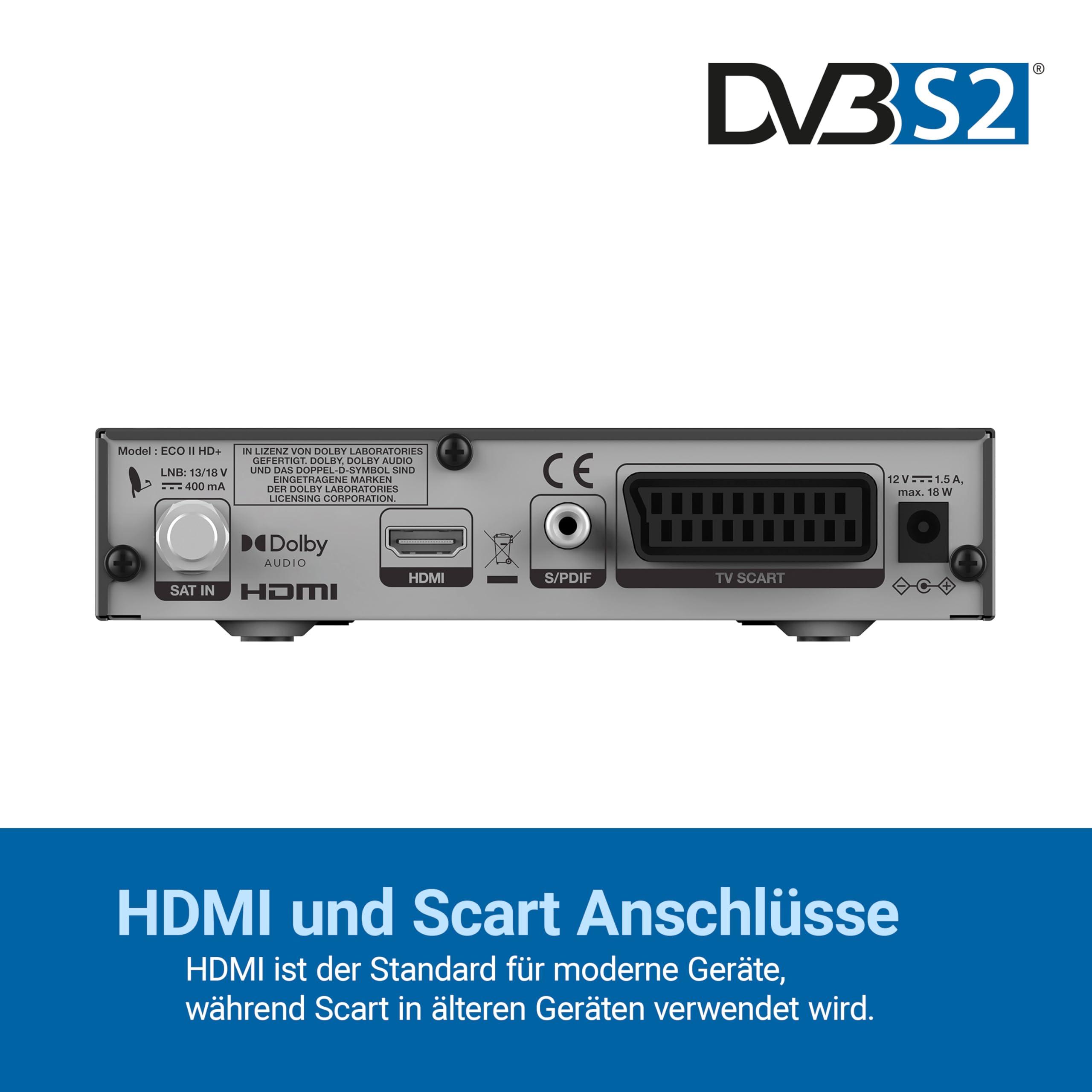 Humax Digital Eco II HD+ Satelliten-Receiver, DVB-S2 (HDTV, USB, geringer Stromverbrauch, HDMI und SCART) inkl. HD+ Karte für 6 Monate, schwarz