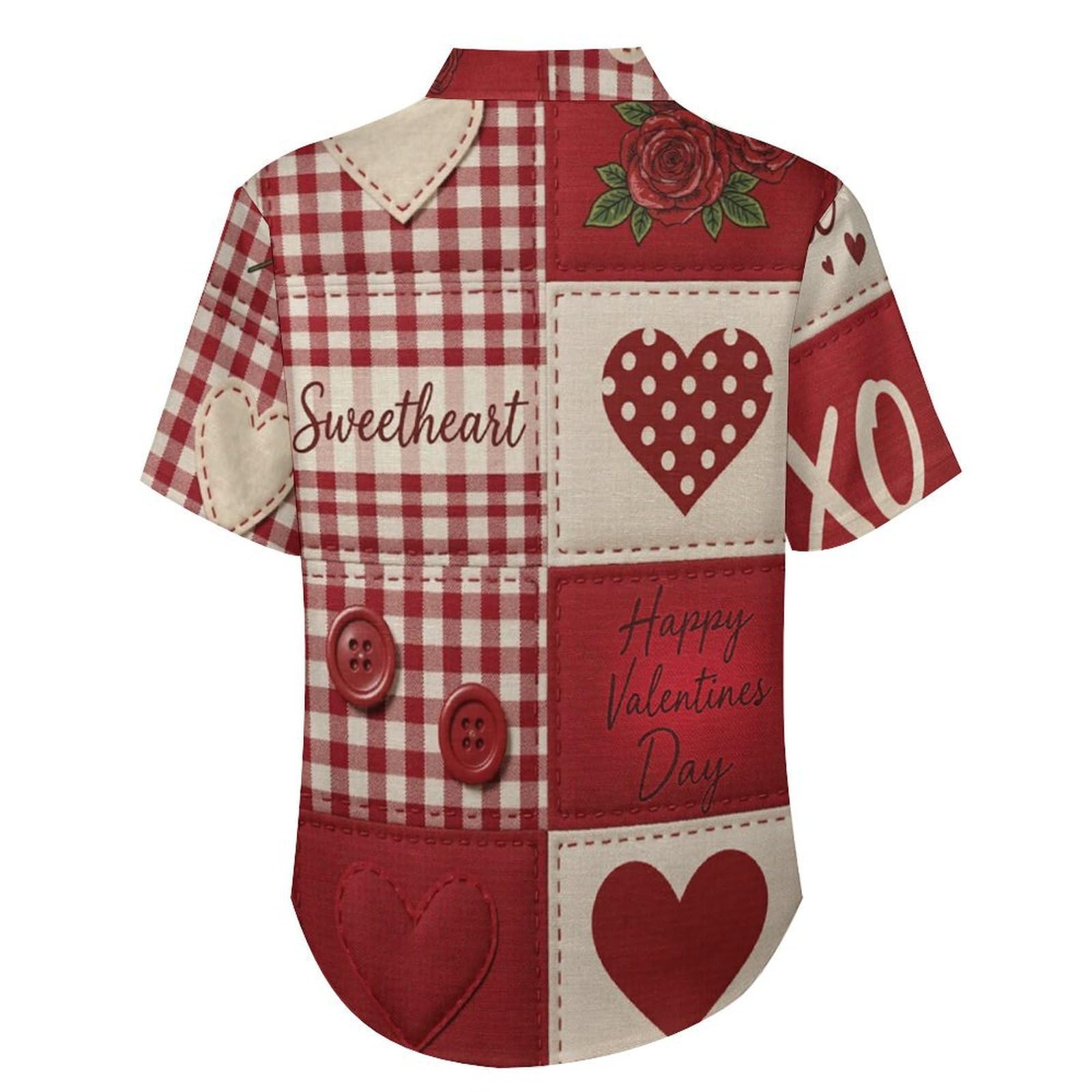 Camicie da Uomo a Maniche Corte con Stampa della Cuore A Scacchi Patchwork retrò, Casual Leggere Bottoni Camicia con Tasca Frontale, per Vacanze Spiaggia Estate