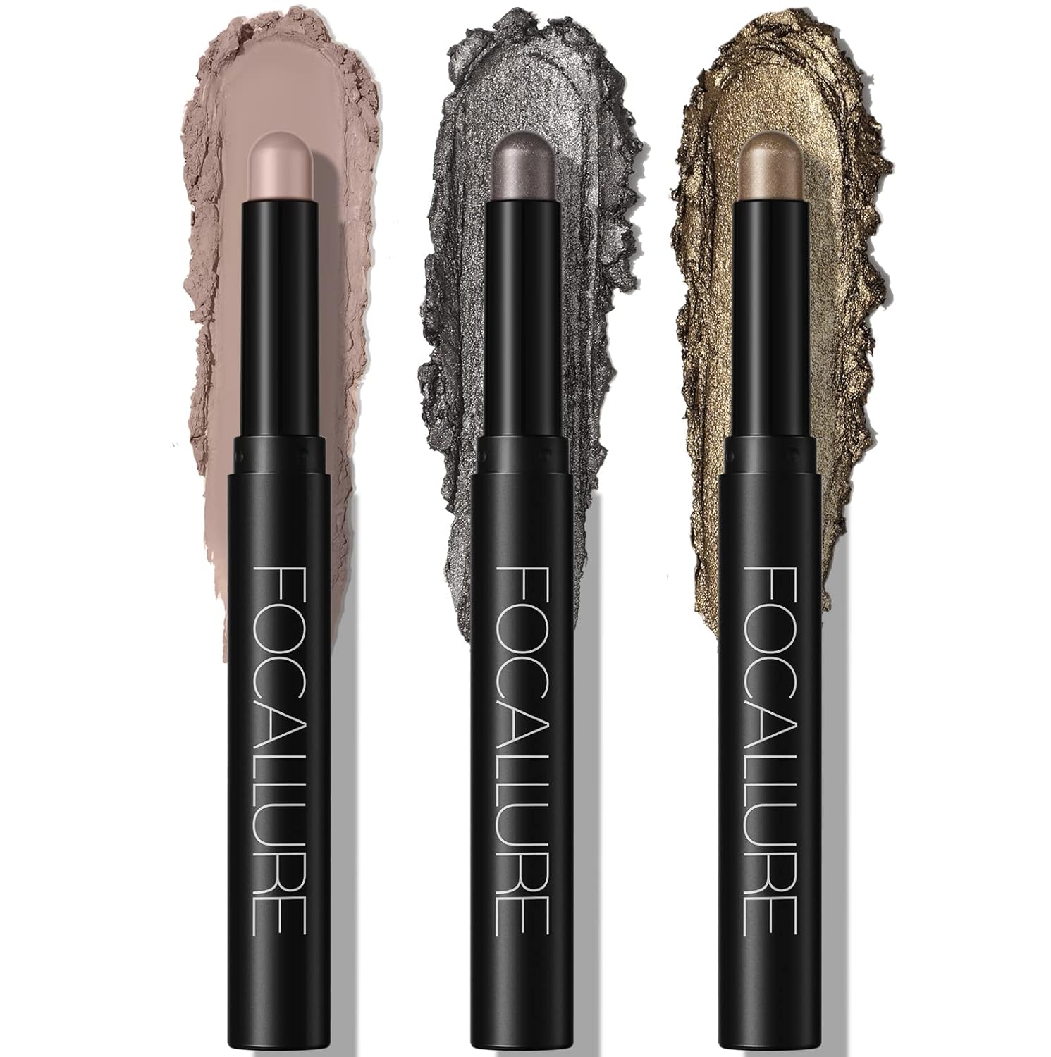 FOCALLURE 3PCS Cream Eyeshadow Stick Sets,Matte and Shimmer Eye Brightener Stick