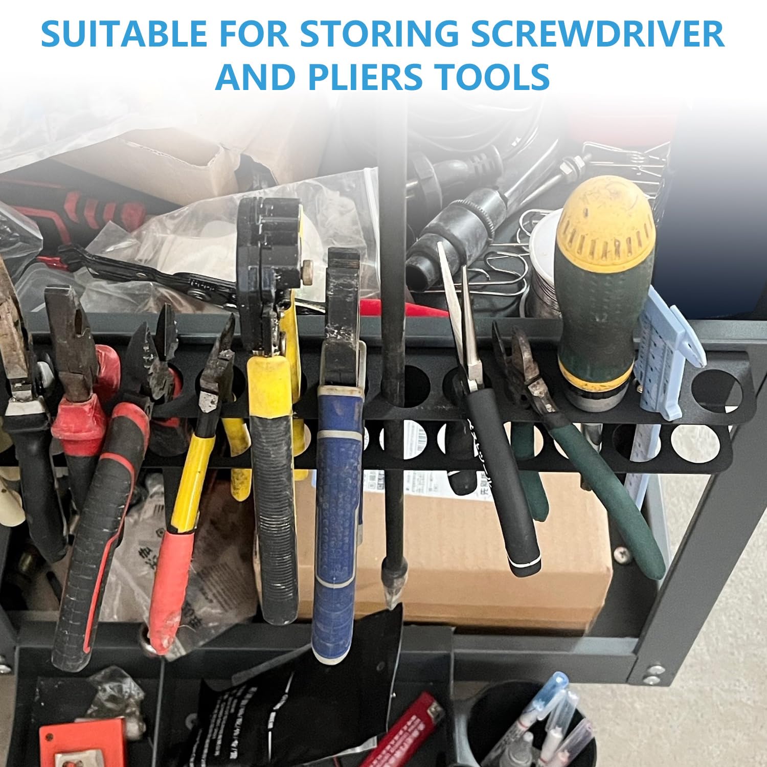 2 Pezzi Set Porta Attrezzi da Parete, Porta Pinze da 40 cm e Porta Cacciavite da 40 cm, in Acciaio al Carbonio, per Organizzare Officina, Capannone, Garage (Nero)