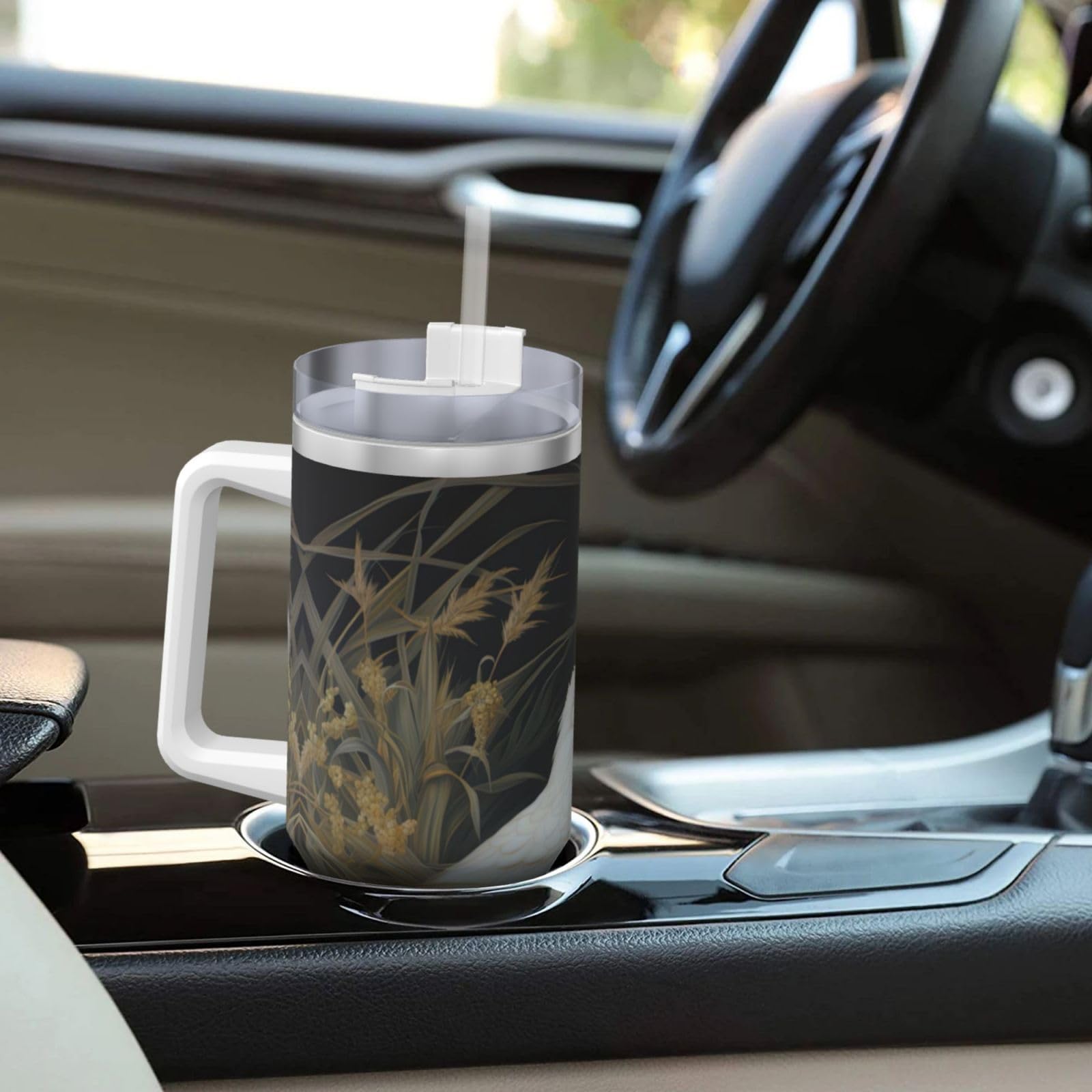 Grass and Dove Wasserflasche aus Edelstahl, doppelwandig, isoliert, mit Griff und Strohhalm-Deckel, 1,2 l