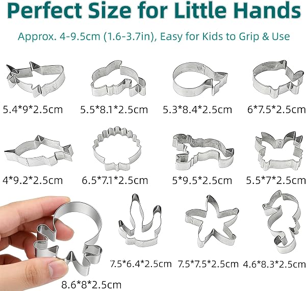 Set da 12 Formine per Biscotti a Forma di Animali Marini, in Acciaio Inox Alimentare, Sagome per Fondant, Pasticceria e Decorazioni, Utensile da Cucina Creativo per Bambini e Baking Familiare - 5