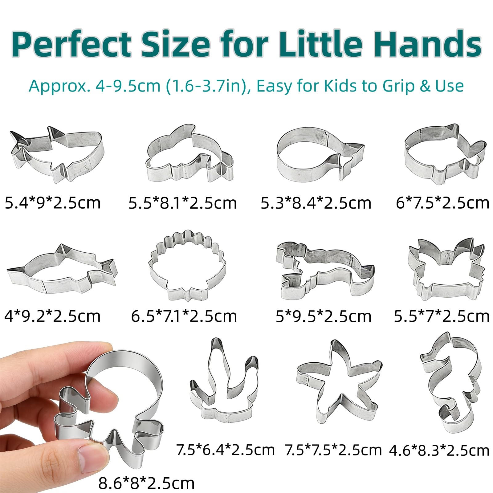 Set da 12 Formine per Biscotti a Forma di Animali Marini, in Acciaio Inox Alimentare, Sagome per Fondant, Pasticceria e Decorazioni, Utensile da Cucina Creativo per Bambini e Baking Familiare - 5