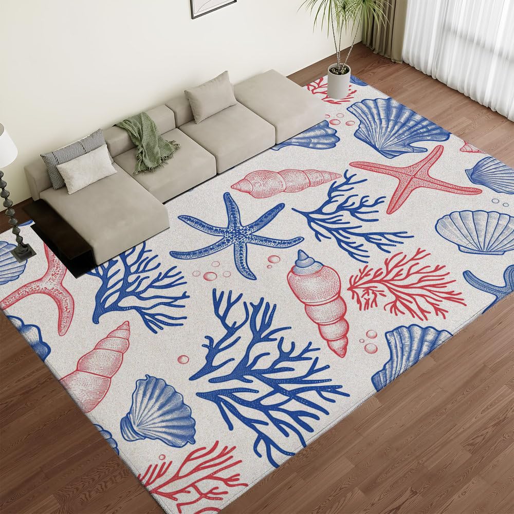 Tapis de salon 3D coquillages extra large et lavable pour chambre