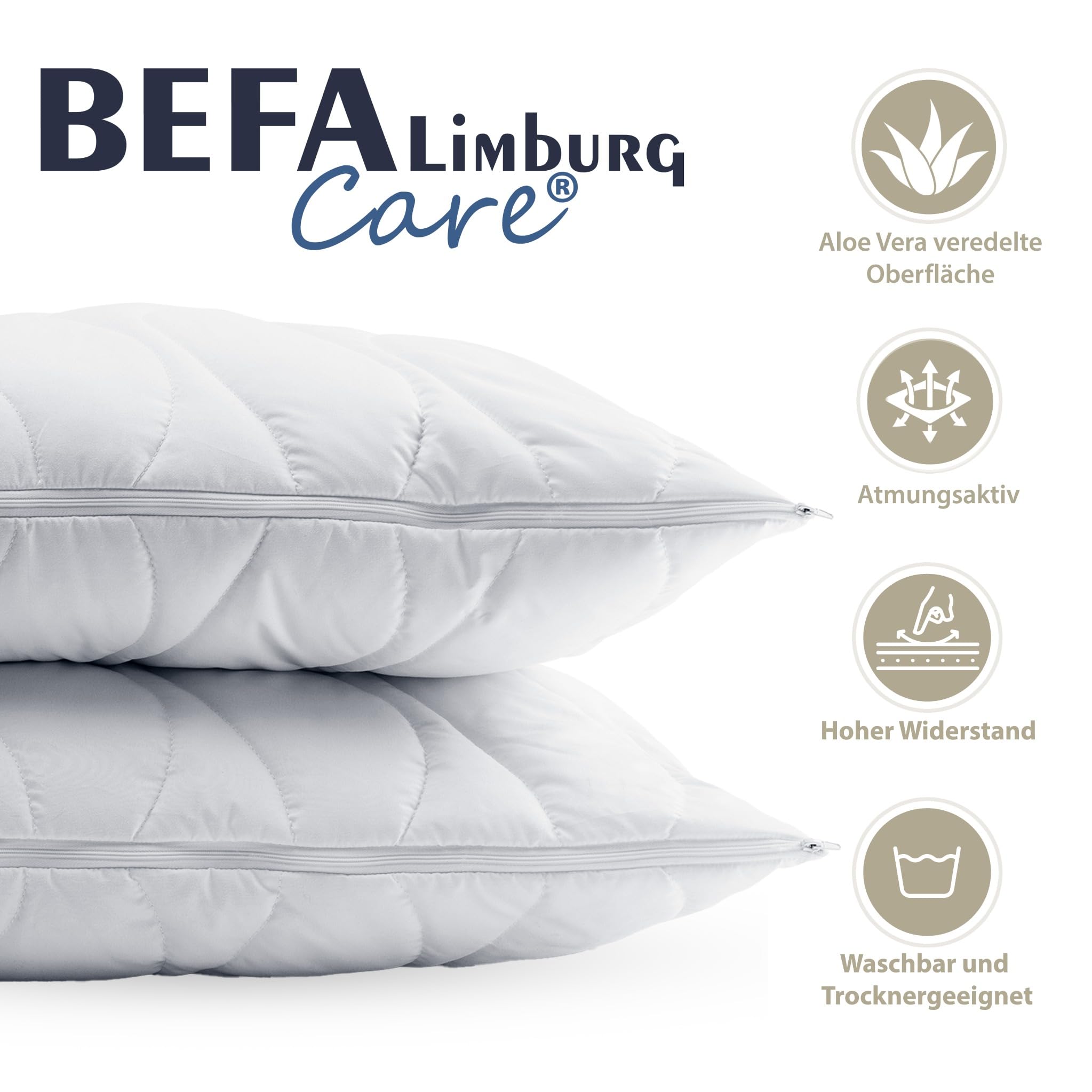 Kopfkissen 80x80 cm (2 Stück) | Mikrofaser mit Aloe Vera | 800g Füllgewicht/Stk | OEKO-TEX Klasse 1 | Made in Germany