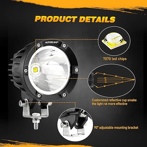 Miniatura 3 de Haz de punto blanco de 4 "72 W, haz combinado ámbar de 4 pulgadas y 90 W, paquete de luces LED redondas para todo terreno