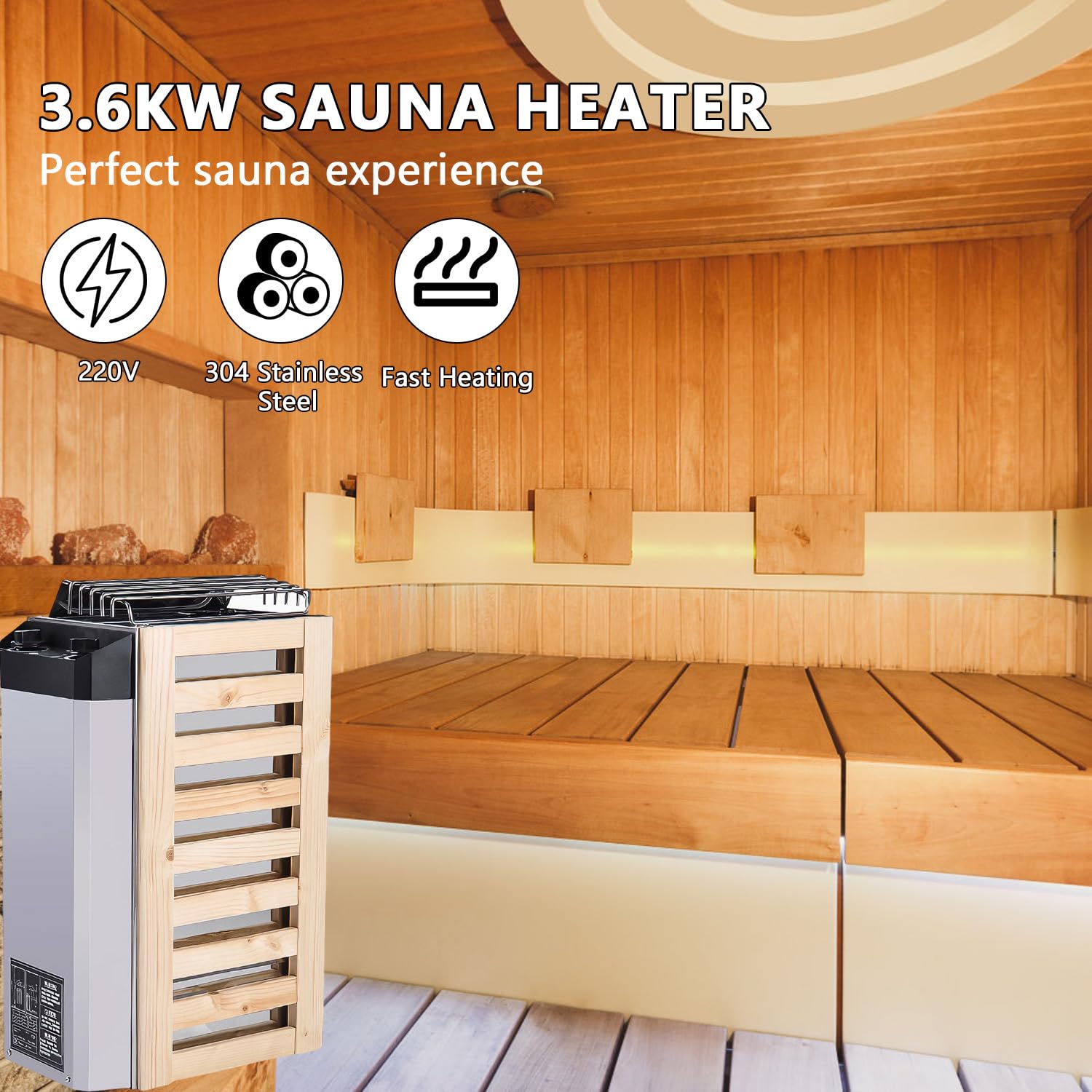 Poêle électrique pour sauna 3,6 kW 220 V acier inoxydable