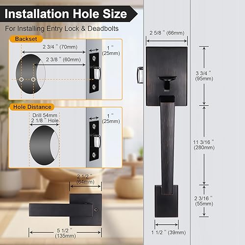 Miniatura 3 de Azdele Juego de manijas de puerta delantera, juego de manijas de puerta de entrada de bronce aceitado con palanca de puerta reversible para puertas