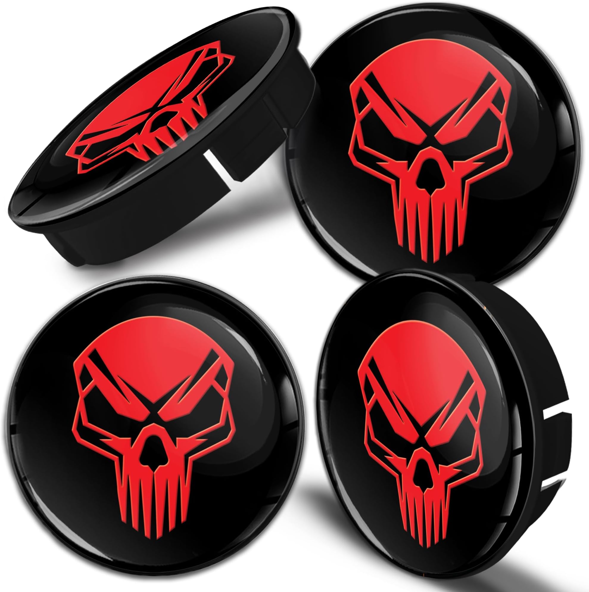 Biomar Labs 4 x 60mm Wheel Centre Caps Universal Plastic Hub Caps Set Durable Alloy Wheel Covers for Car Auto Tuning Exterior Styling with Multiple Designs (Skull in Red C 30)