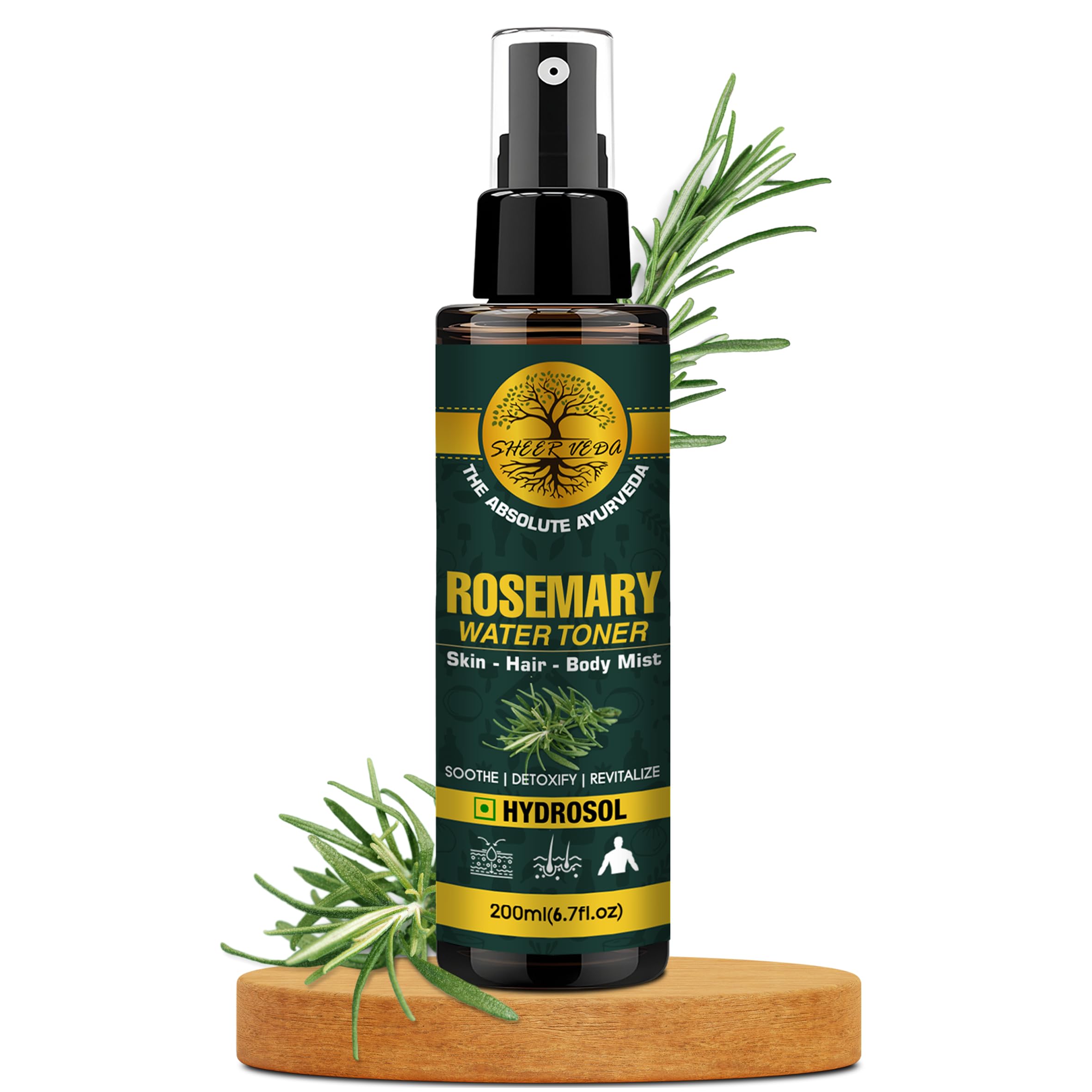 Sheer VedaRosemary Water For Hair Growth,Hydrosol/Toner/Mist Spray For Glowing Skin & Shiny Hair 200ml