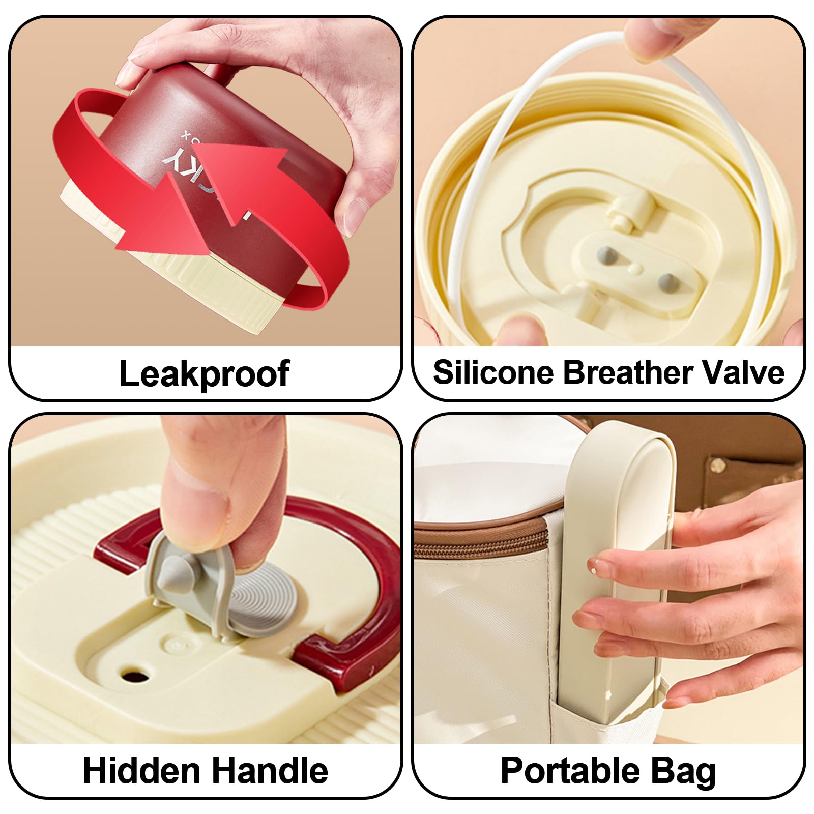 Contenitori per il pranzo isolati portatili, in acciaio inox, bento box, per adulti, con borsa termica per il pranzo, 4 contenitori separati impilabili per adulti, rosso