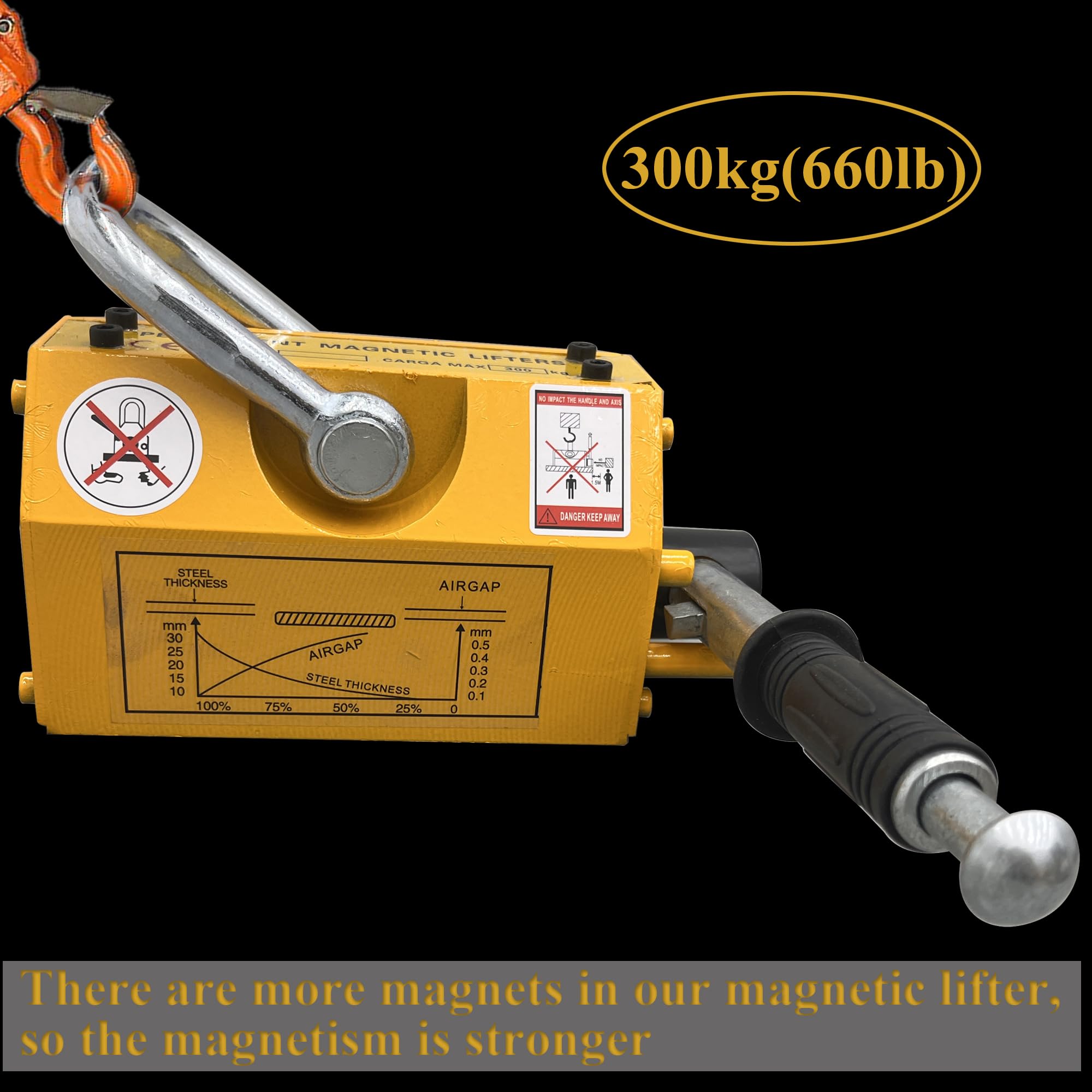 HQHAOTWU Magnetic Lifter Lift Magnets 660lb Lifting Capacity Permanent Lifting Magnets with Release Steel Magnetic Lifter Lifting Steel Sheet and Other Magnetic Material