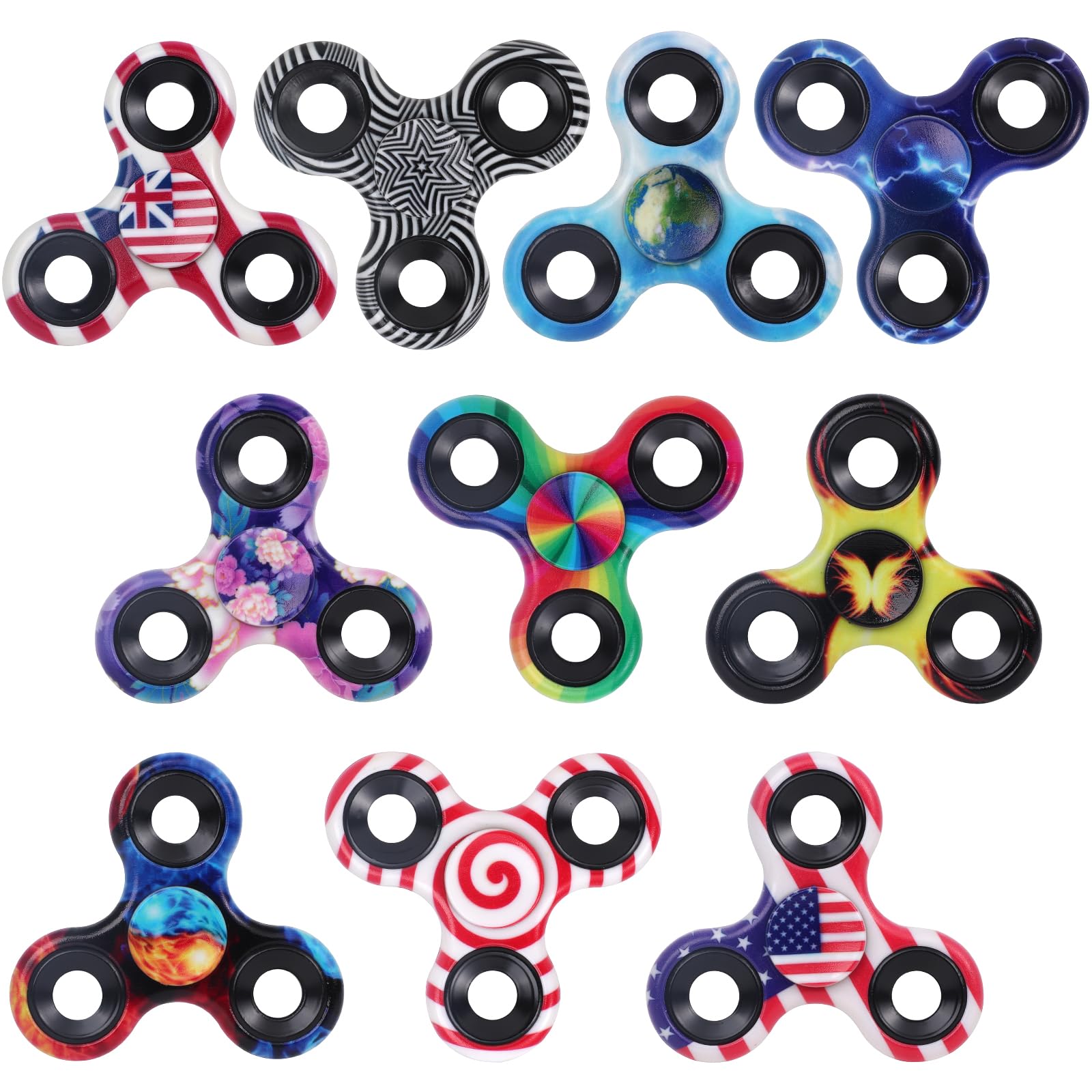10 Pack Fidget Spinner Bulk Metal Tri-Spinner Fidget Toy Set Hand Spinner EDC, Easter Egg Filler Stuffer Gift Party Favors Supplies Goodie Bag Gadget Classroom Prize for Boy Girl Toddler