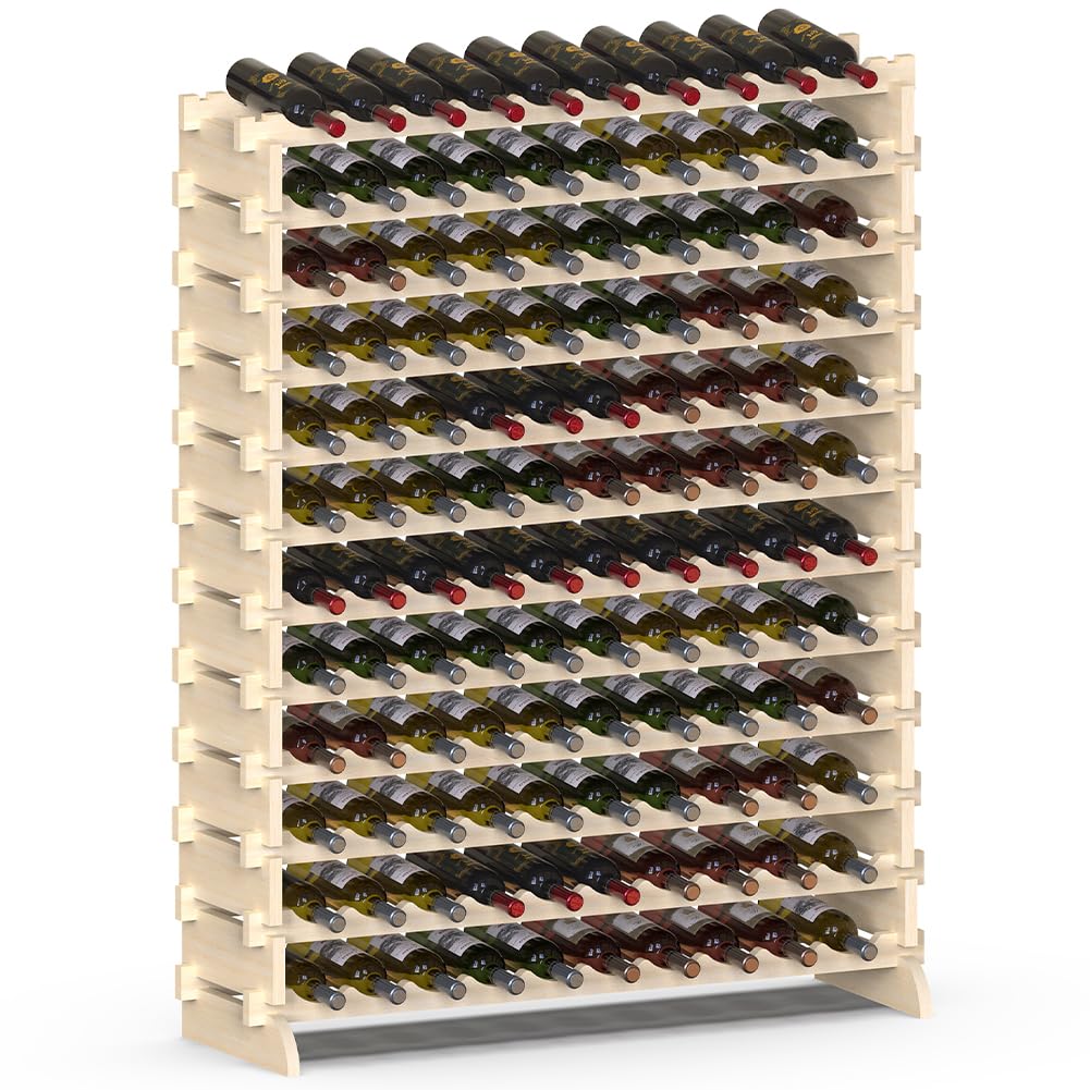 BAKAJI Cave à vin en Bois avec 120 Compartiments Porte-Bouteilles de vin, Champagne, Porte-Bouteille de Terre, Cave d'angle Bar pour Salon, Cuisine, bistrot, Restaurant 110 x 35 x 140 cm