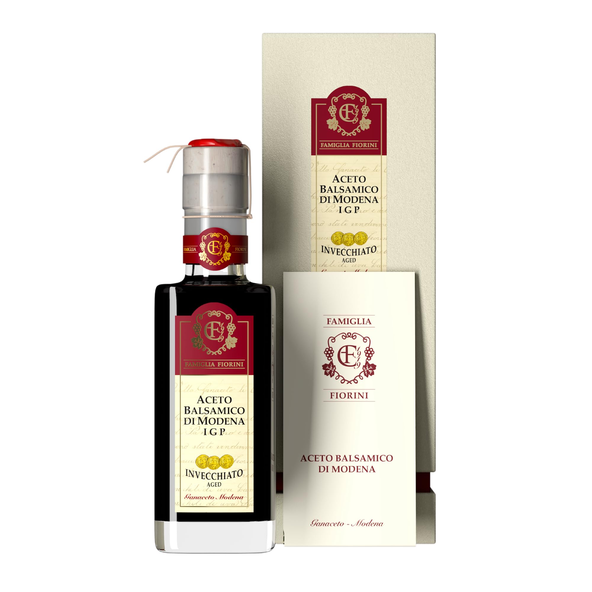 Famiglia Fiorini, Vinagre Balsámico de Módena I.G.P. Envejecido, Vinagre Envejecido durante 3 años en Barrica de Roble, Elaborado con Uvas 100% Italianas, Ideal para Aliñar Ensaladas, 250 ml.