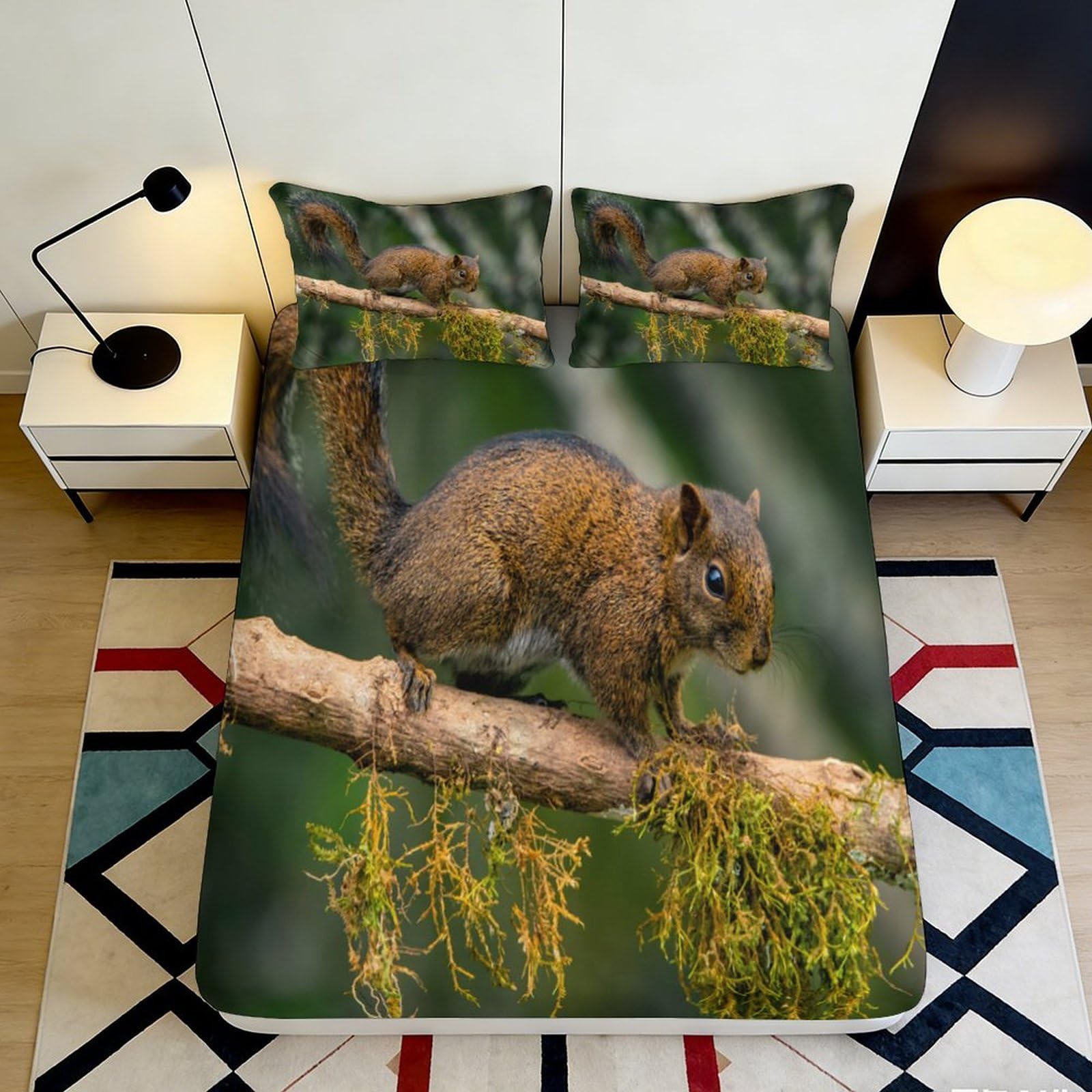 Jqzkxnhpbr Style-9 3D Printed Squirrel Forest Fitted Sheet Microfiber Soft Breathable Tree Branch Bed Cover For Bedroom Dorm Decor 90X200x25cm