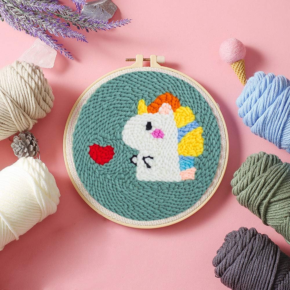 Punch Needle Kits, MOMSIV DIY Rug Hooking Kit for Adults Kids Beginner with an Adjustable Embroidery Pen Yarn Rug Punch Needle Hoop (Unicorn)
