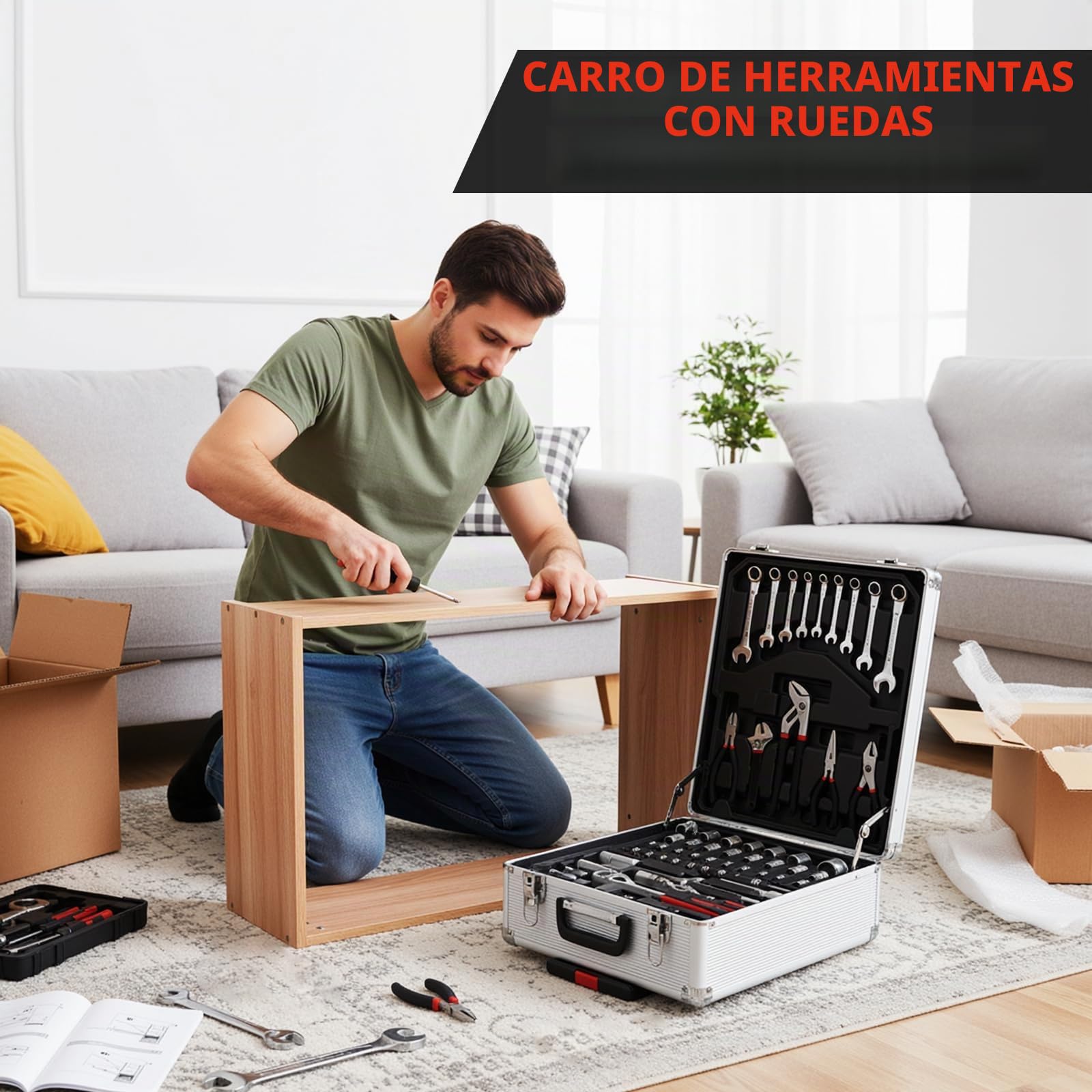 TLGREEN Maletín de Herramientas, Juego de Herramientas 799 piezas con Caja de Carrito de Aluminio, Kit de Herramientas de Reparación, Juego Completo de Caja de Herramientas para el Hogar, Automoción