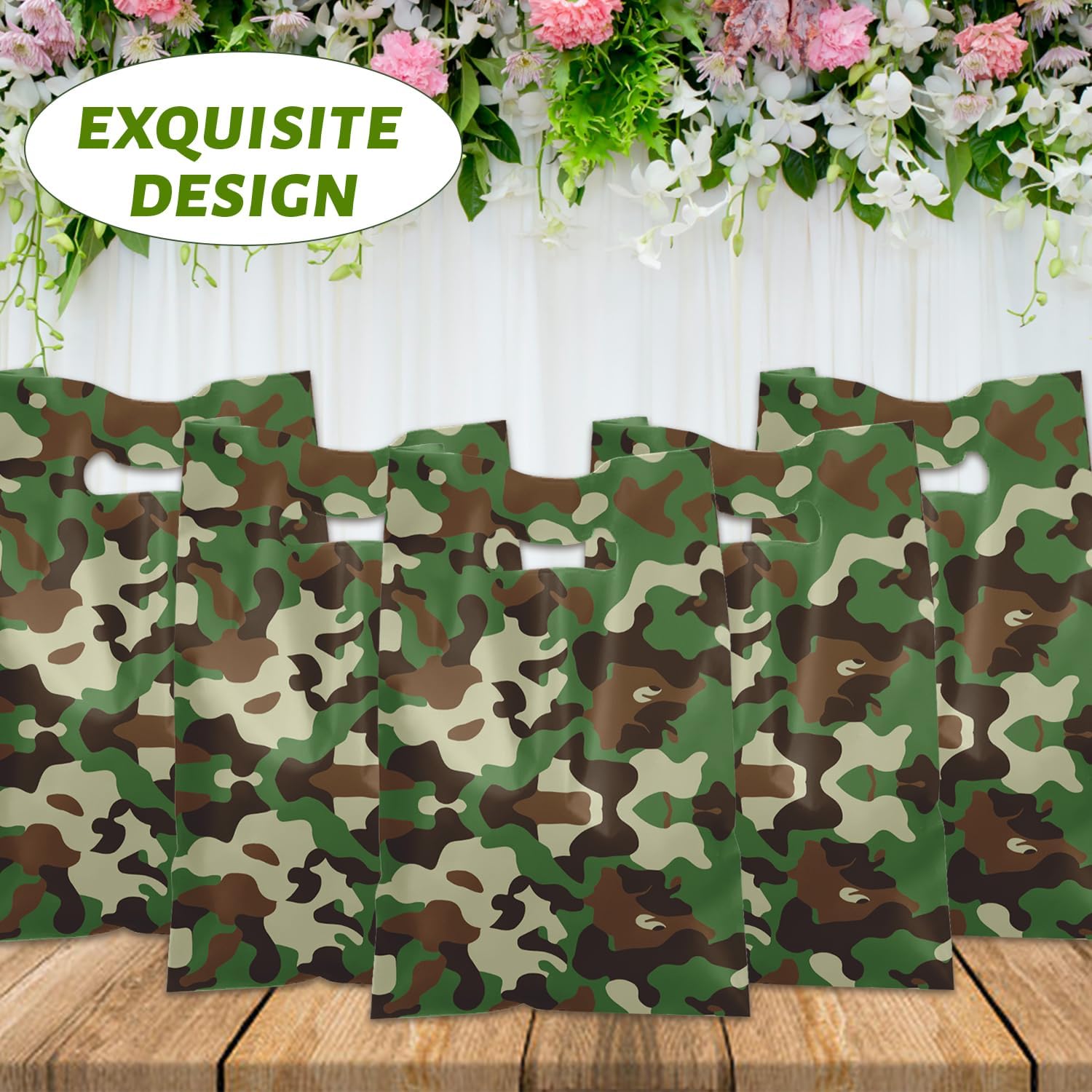 YYMYMGJ 50 PCS Camo Party Gift Bags, Camouflage Military Party Favors Bags Waterproof Plastic Goodie Bags for Army Birthday Decorations Supplies Gifts for Kids Boy Girl Baby Shower - Image 6
