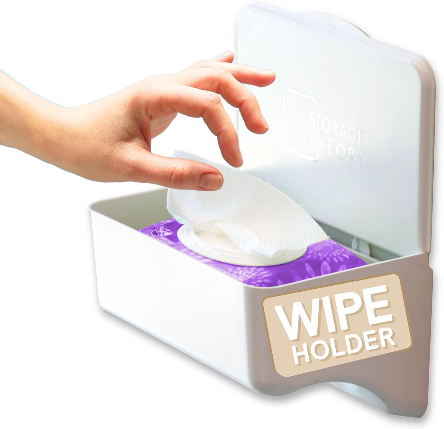 White Peel and Stick Bathroom Wipe Holder with Shelf
