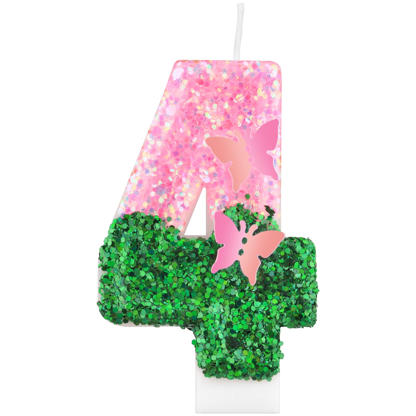 Candele di compleanno rosa e verde, decorazioni per feste rosa e verdi, candele a farfalla numero