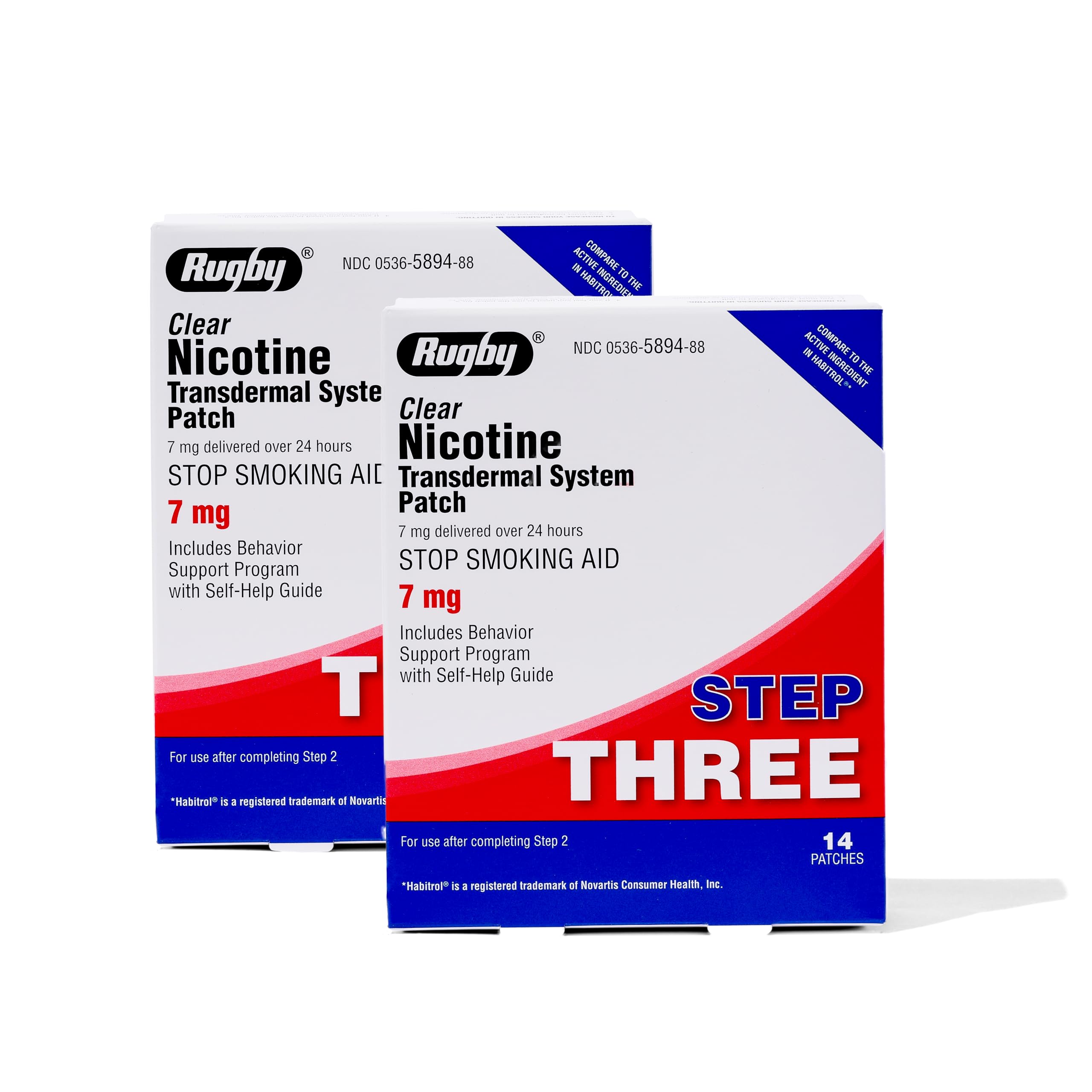 Rugby Clear Nicotine Patches - 7mg Transdermal System Patch - Smoking or Vaping Quitting Aid - Step 3 - (2 Pack)