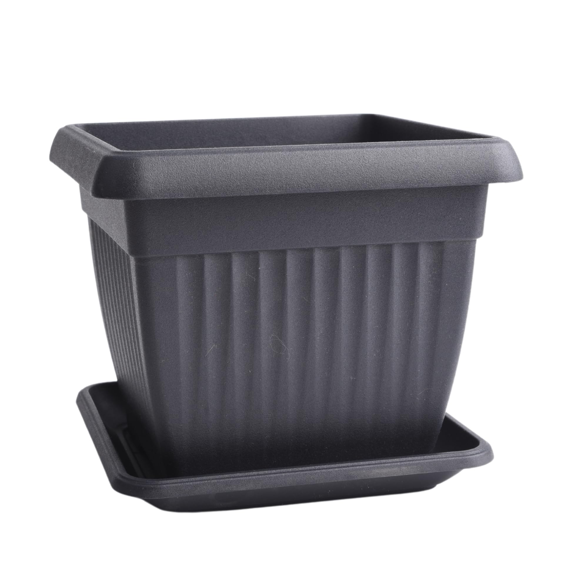 Prosperplast (, 15Cm) Square Classic Flowerpot With Saucer Planter Plant Pot Terracotta Terra Anthracite/Grey
