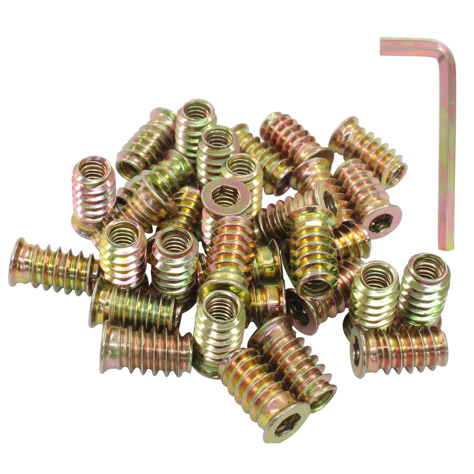 Moicstiy 50 Pcs 1/4"-20 x 20mm Threaded Inserts for Wood, Nut Threaded Wood Inserts for Furniture