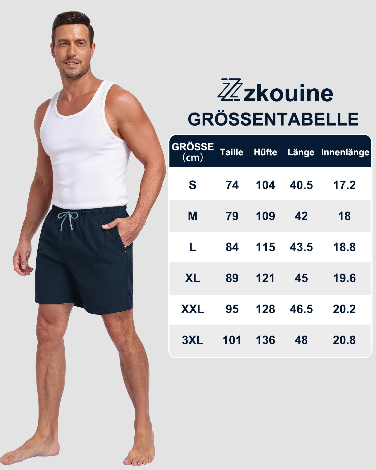Short de bain pour homme 2 en 1 avec poche zippée, short de sport court pour homme