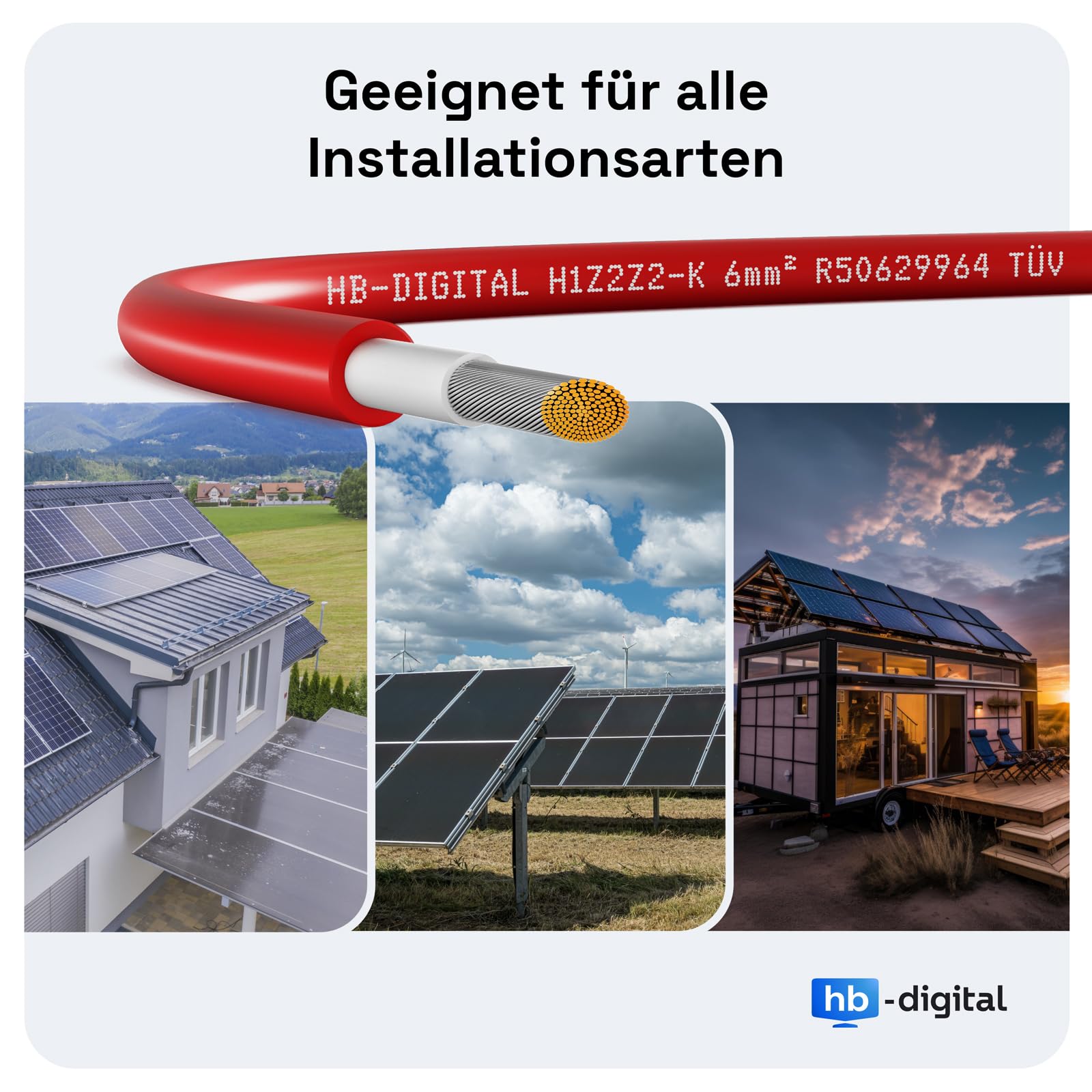 HB-Digital 30m Cavo solare 6mm2 H1Z2Z2-K 1500V d per pannelli solari cavo di prolunga solare fotovoltaico singolo flessibile