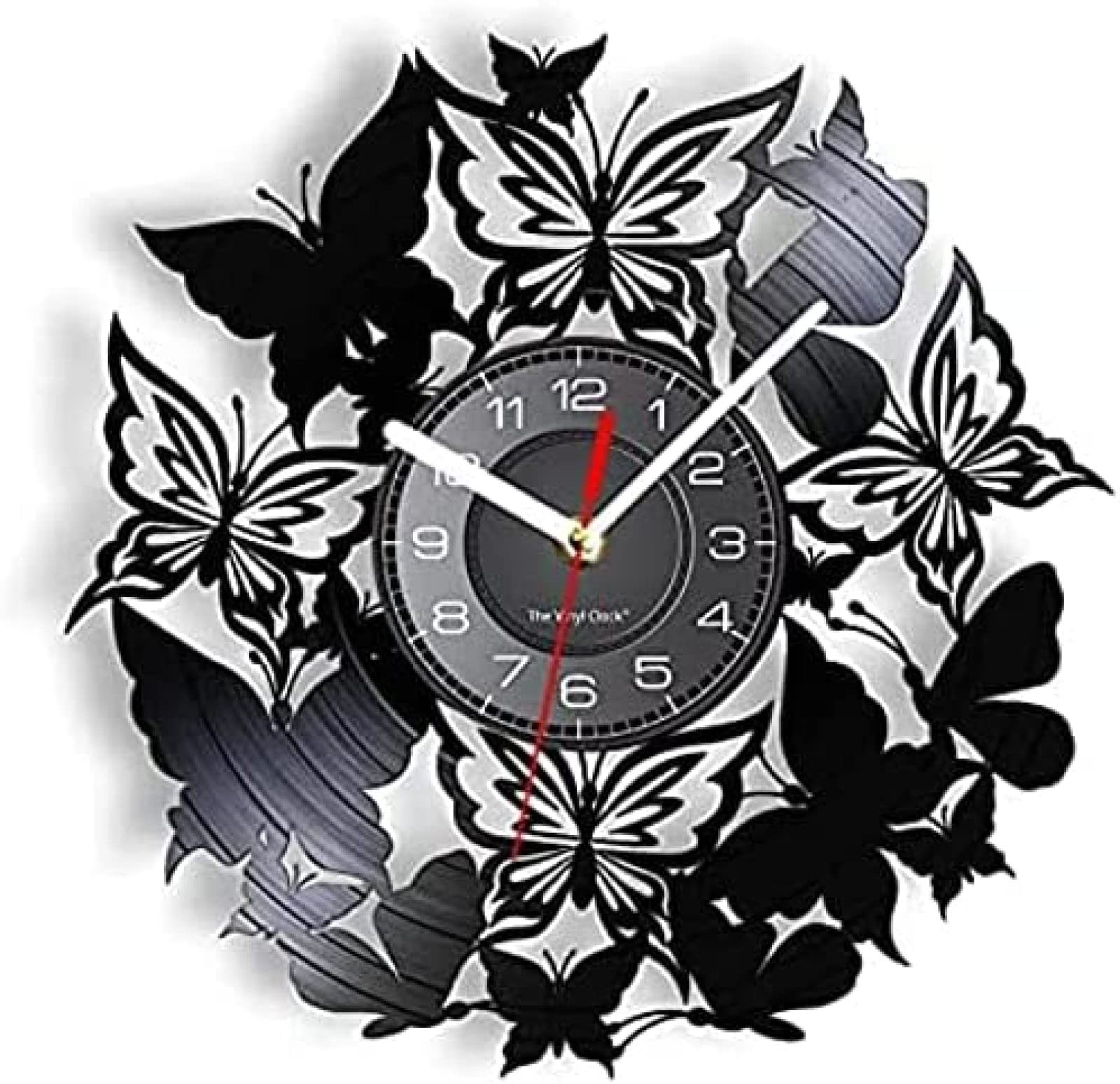 Horloge murale sculptée en disque vinyle vintage art nature et flore