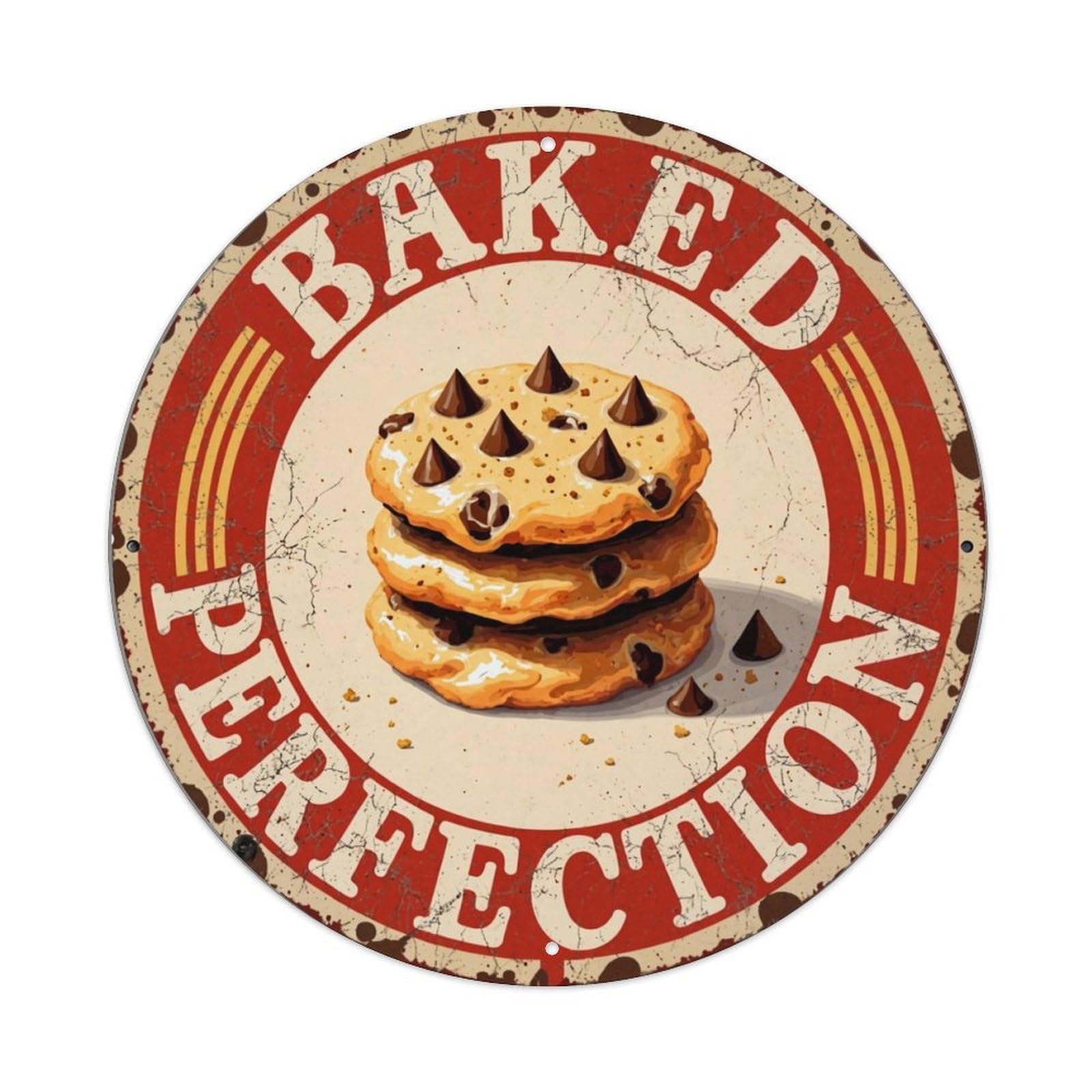 Jdyaojiesheng Vintage Baked Perfection Cookie Stack Logo Round Tin Sign Retro Metal Wall Decor Metal Poster, Home Bar Garage Farmhouse Cafe Wall Art Decoration 8X8inch