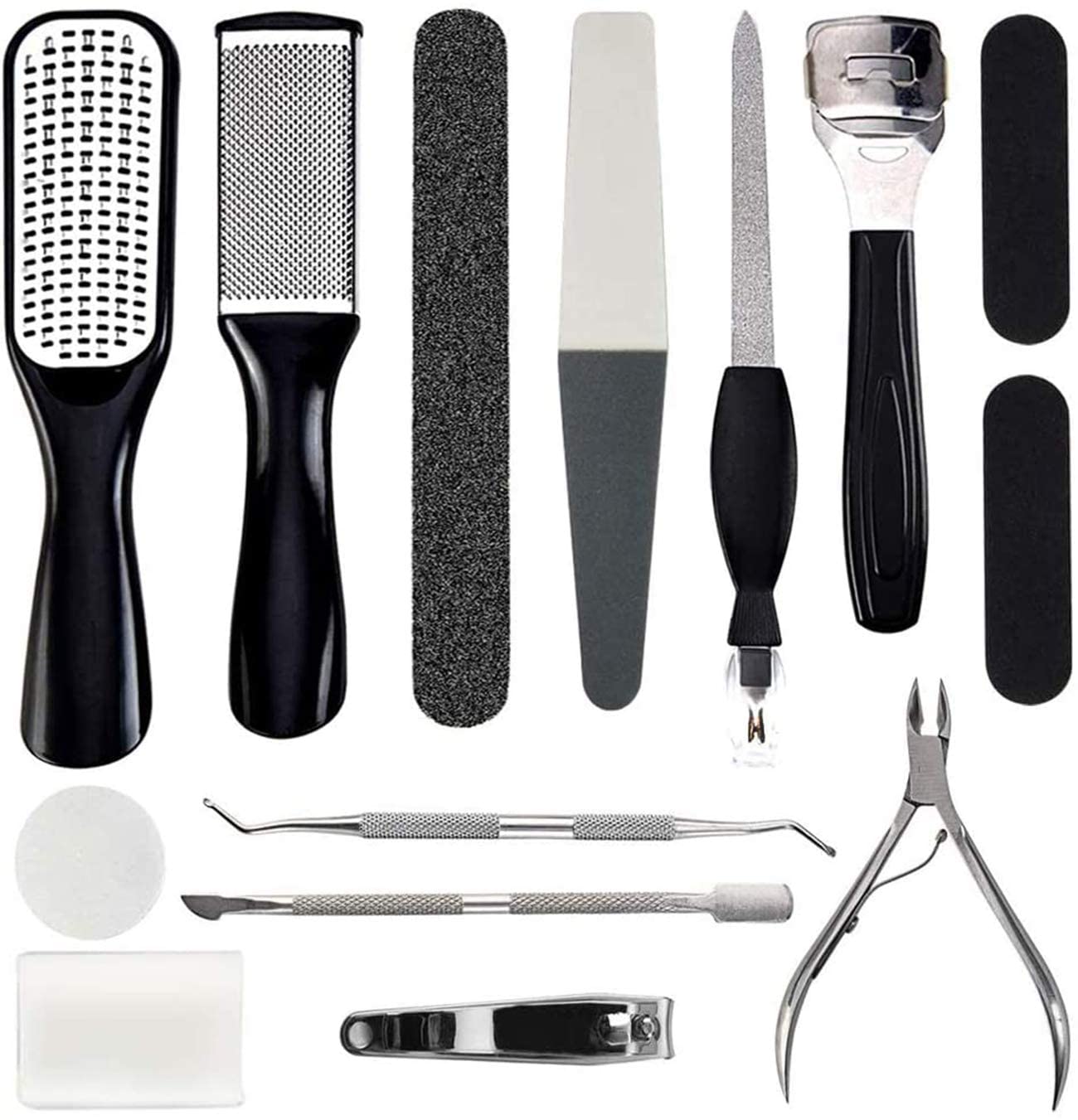 SYOSI 15Pcs Professional Pedicure Tools, Nail Toenail Clipper Nail File for Hard Skin Dead Skin, Foot Clean Care, Exfoliating Stainless Steel Pedicure Tools
