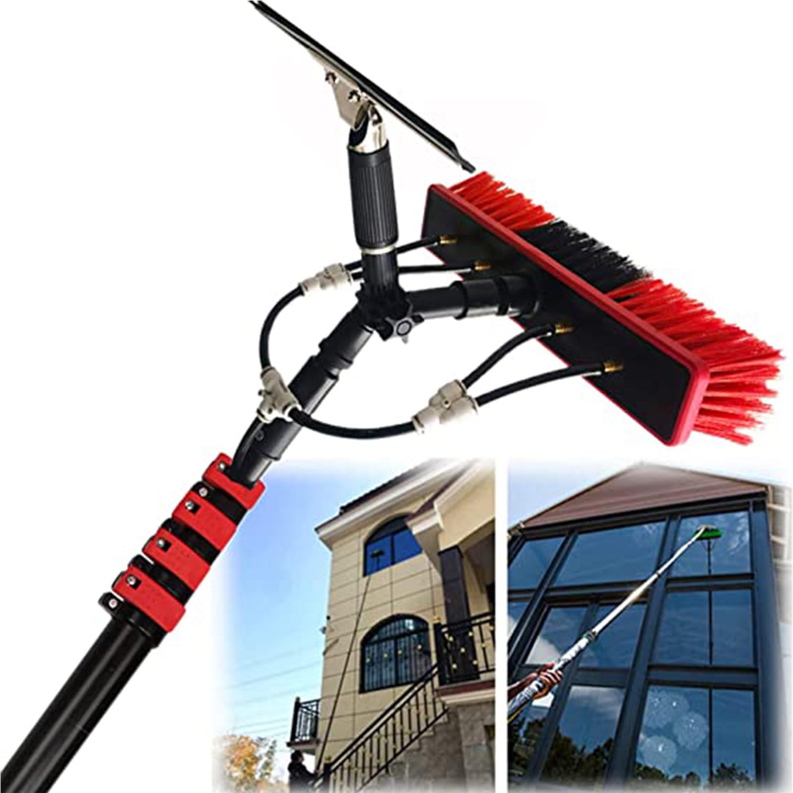 DUANHOZ Solar Panel Cleaning Brush, Telescopic 2-In-1 Brush Squeegee, Professional Extendable Cleaning Brush, 30ft (9m),5.4M/18FT