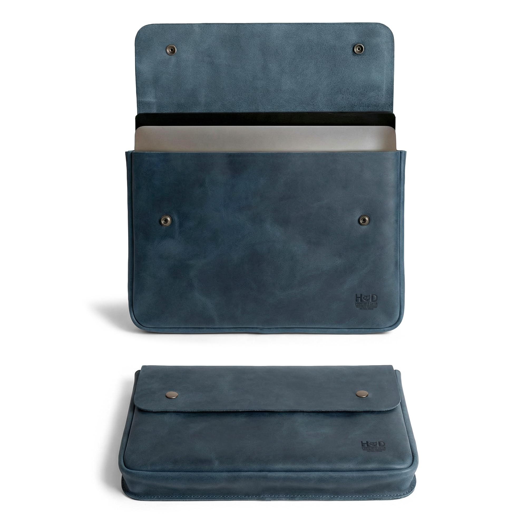 Hide &amp; Drink, Vintage Folder Document Holder, File Case, A5 Binder, Envelope Portfolio, Pencil Pouch, Full Grain Leather, Handmade, Slate Blue
