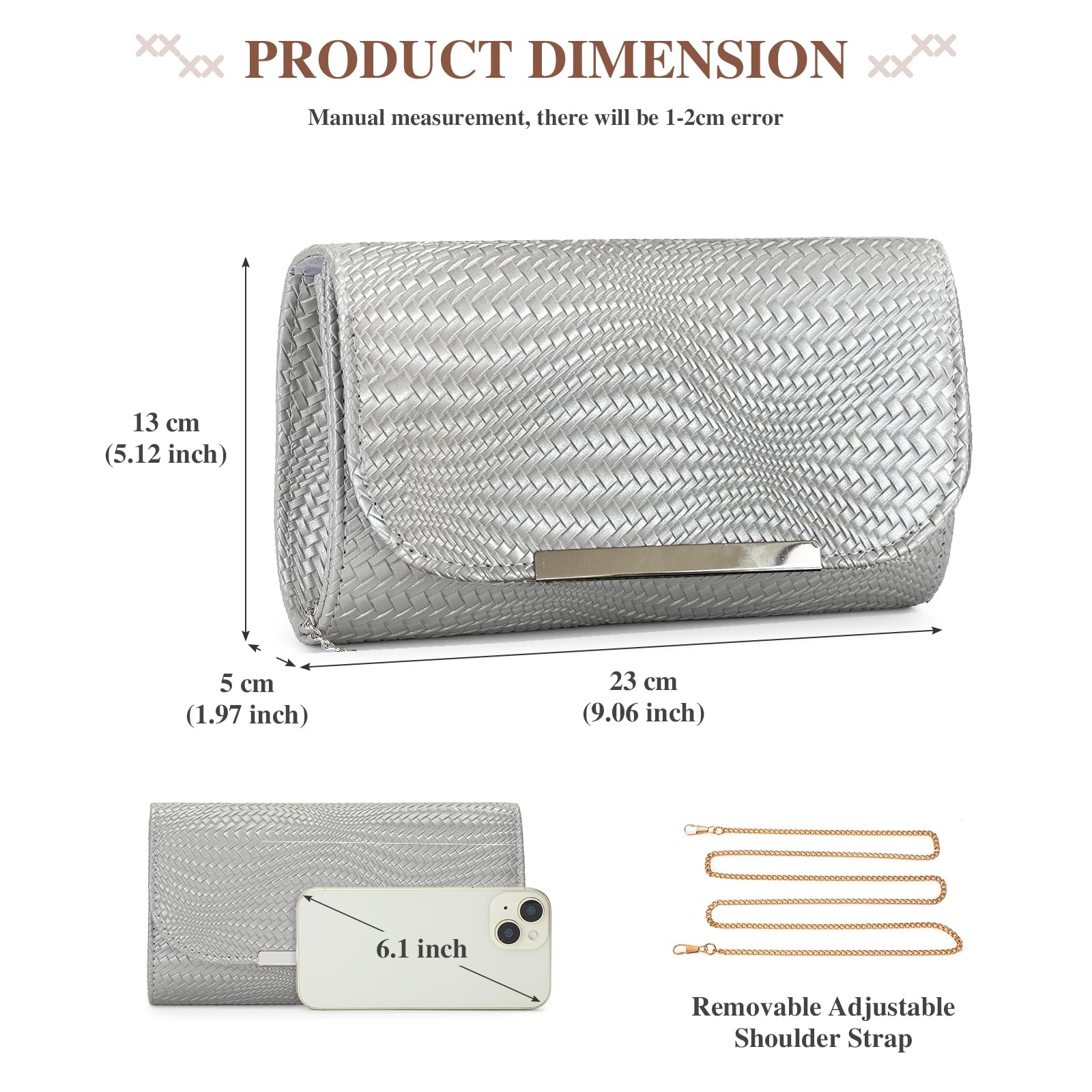 BAIGIO Clutch damska torebka wieczorowa ze skóry PU, elegancka torebka dla panny młodej, torebka na łańcuszek, na wesele, mała torba na ramię