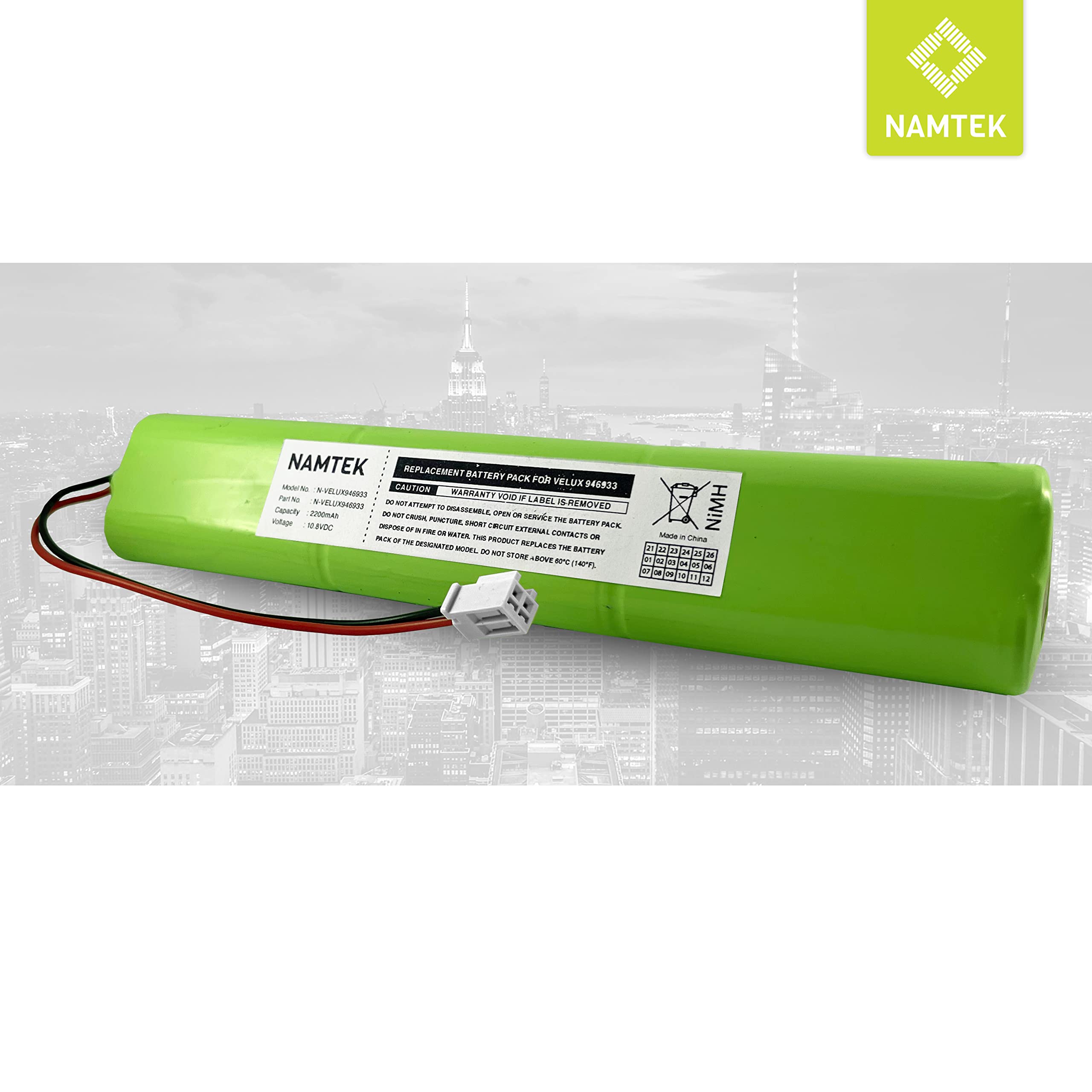 Ersatzakku für Velux Solarfenster & Dachfenster Rolladen - Akku Ersatz 10.8V, 2200 mAh, NiMH - mit Kabel und Stecker 946933, 946930, 946987, 846933