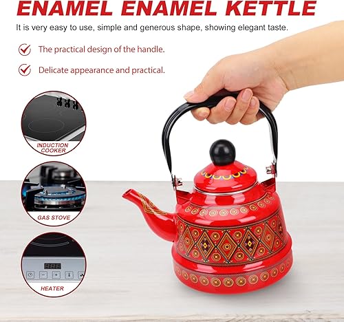 Miniatura 8 de Cabilock Hervidor de té con silbato esmaltado con mango de acero inoxidable, tetera esmaltada floral colorida para estufa, juego de té de hojas de