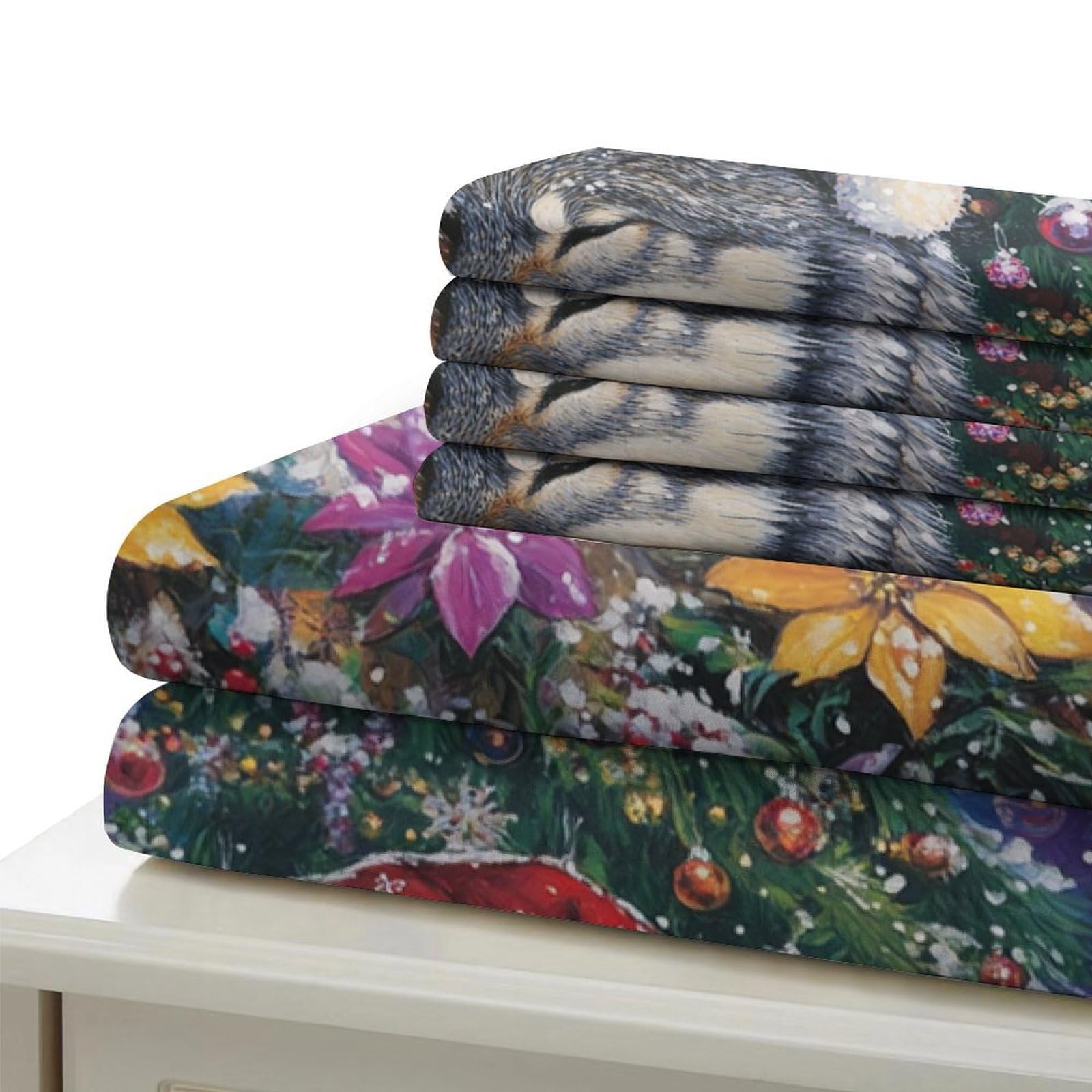 lupi di Natale Impressione 3D 3 pz cover piumone arte della fauna selvatica in vacanza coperteletto microfibra morbida ipoallergenica per adolescenti uomini adulti Double（200x200cm）