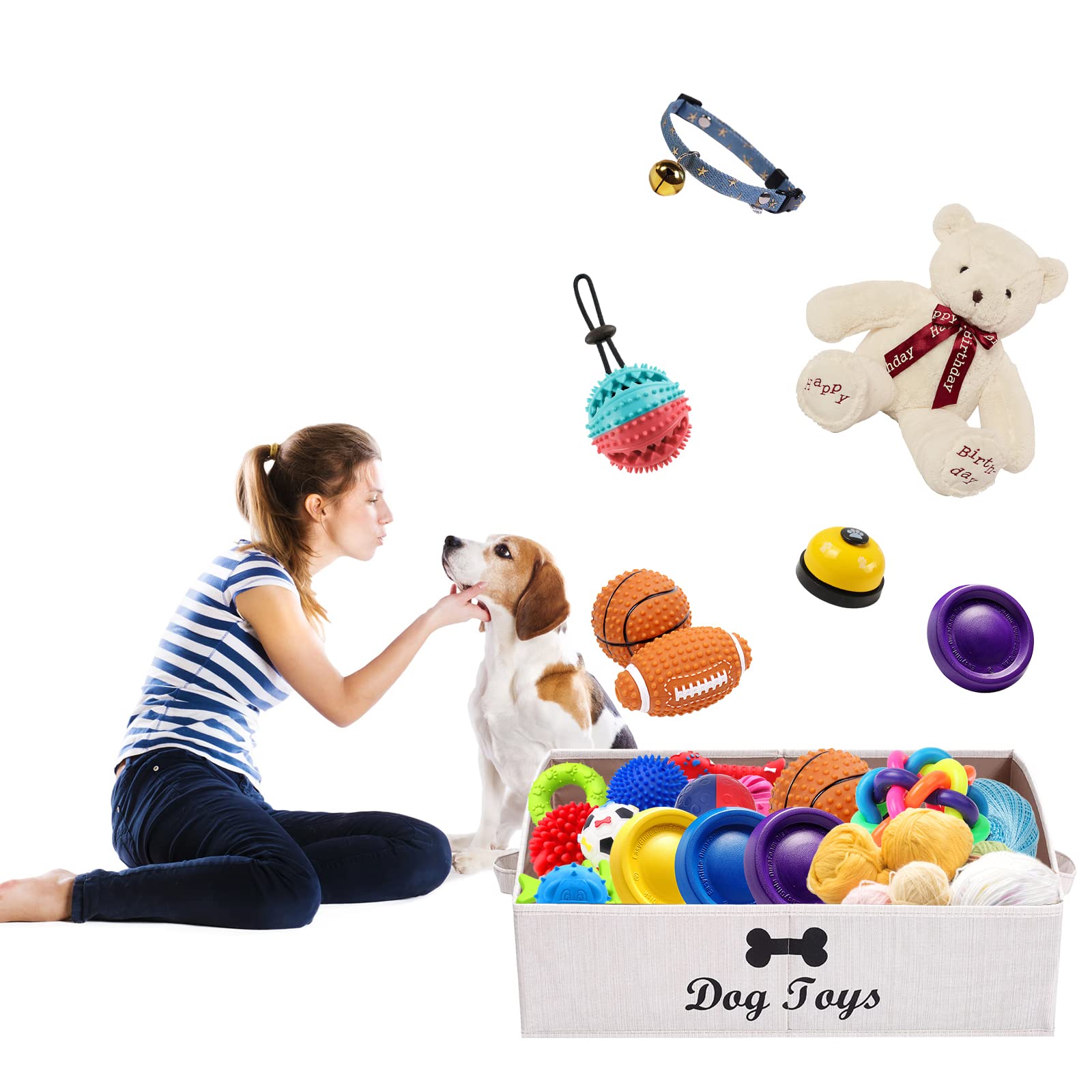 Brabtod Linen-Cotton Blend Dog Toy Basket,Collapsible Dog Toy Box,Dog Toy Bin Storage-Perfect for Organizing Pet Toys,Blankets,Leashes,Rope Toys,Clothing - Beige
