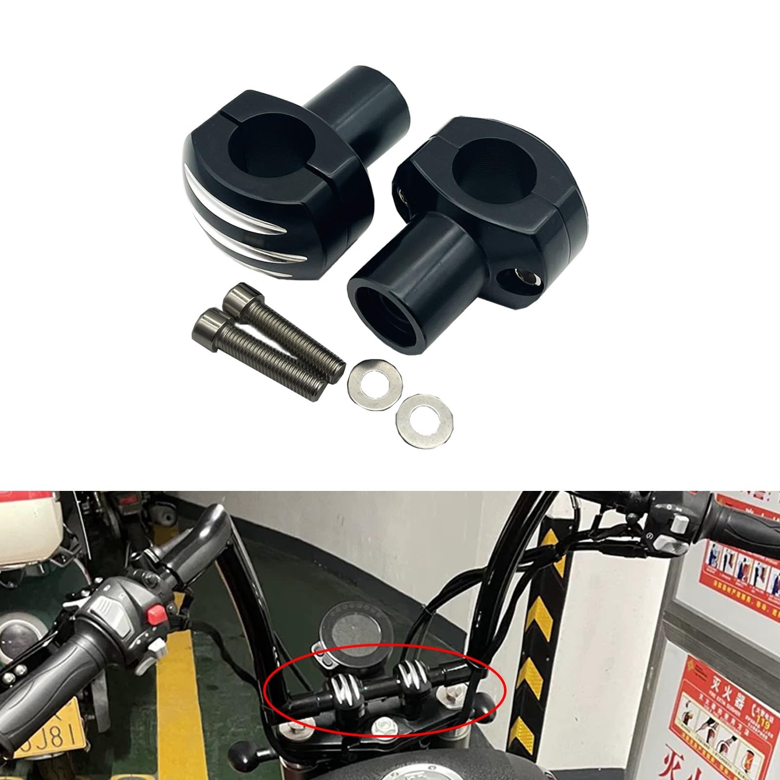 VNSMM 1" 25MM Motorcycle Heightening Fixed Clamp CNC Handlebar Risers Kit Mount(C Black)