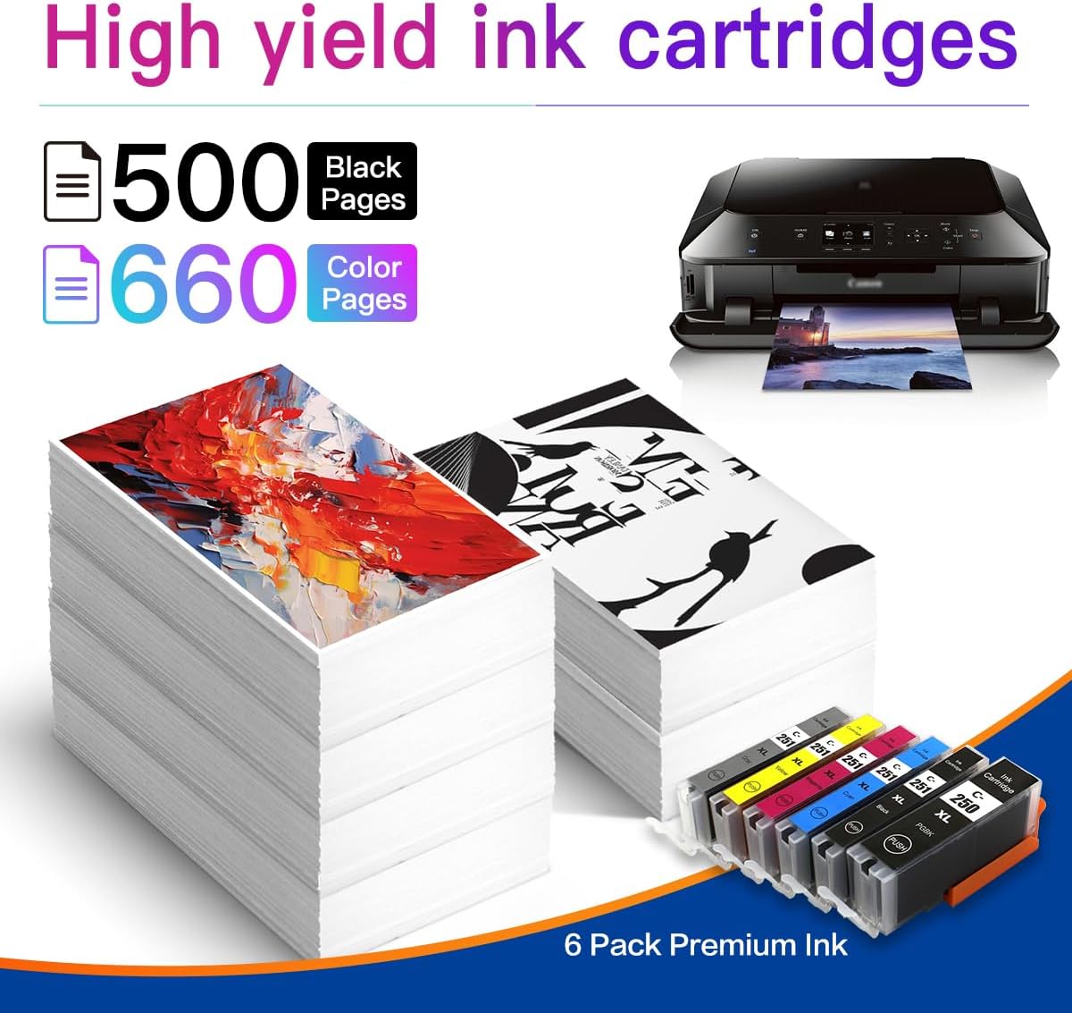 250XL 251XL Ink Cartridge - Compatible with Canon PGI-250XL BK and CLI-251XL BK C M Y GY, Replacing PIXMA MG6320 MG7120 IP8720 MG7520 Printer Ink cartridges (6 Pack)