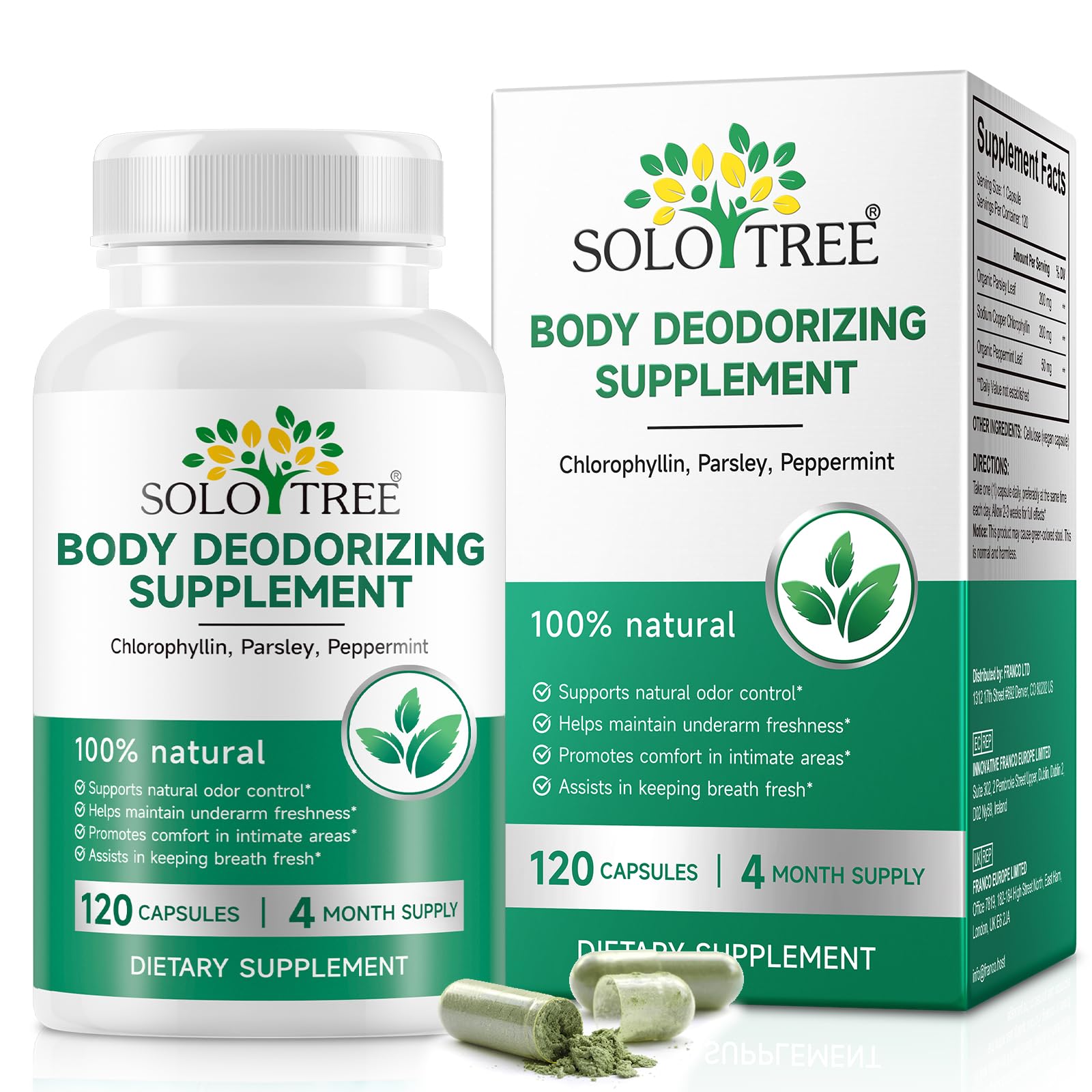 Körper Deodorisierende Ergänzung 120 Kapseln, Interne Deodorant Chlorophyll Kapseln, natürliche Geruchskontrolle Chlorophyll Pillen für Darm Gesundheit, Hautgesundheit, Entgiftung & Verdauung Unterstü