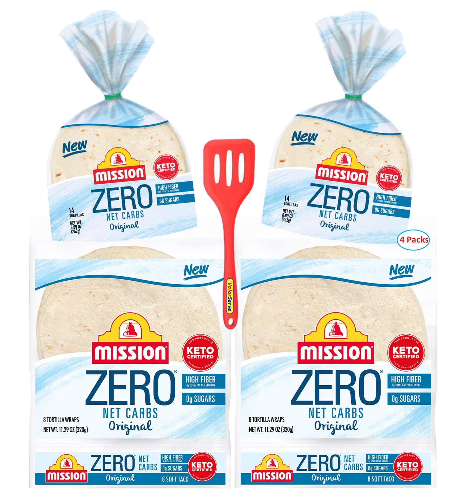 Mission Zero Net Carb Tortilla Variety Pack | 4.5" & 8" Size | Keto Certified | 11.29 & 8.89 oz/e.| 14 & 8 Count (Pack of 2-4.5" & Pack of 2-8") with