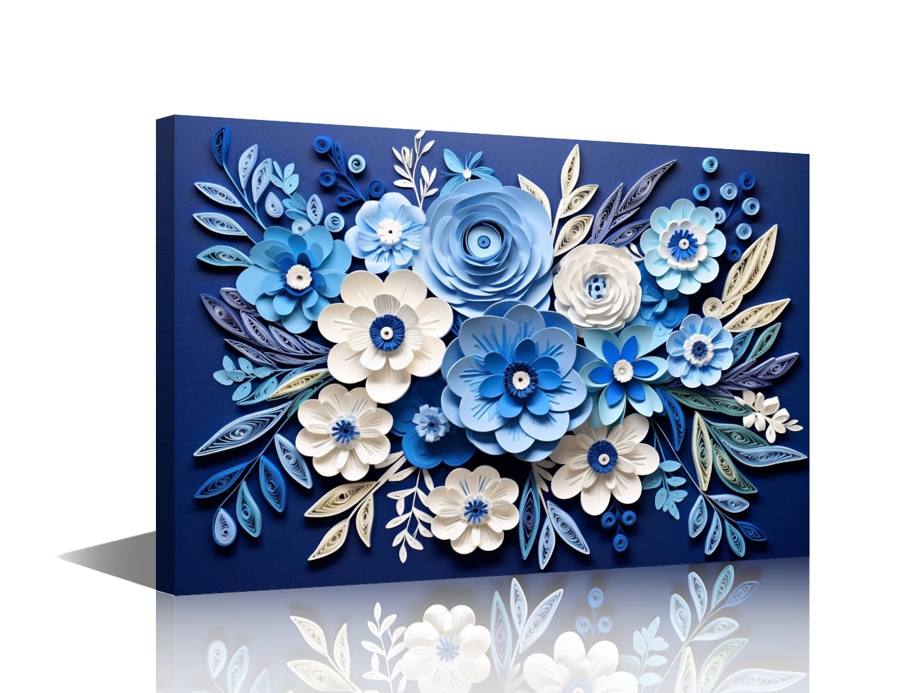 1 Piece Canvas Living Room Wall Art Blue and White Flowers Wall Decor for Bedroom Blue Background Print on Canvas Minimalism Modern Home Aesthetic Decor Framed Ready to Hang 24x36inch