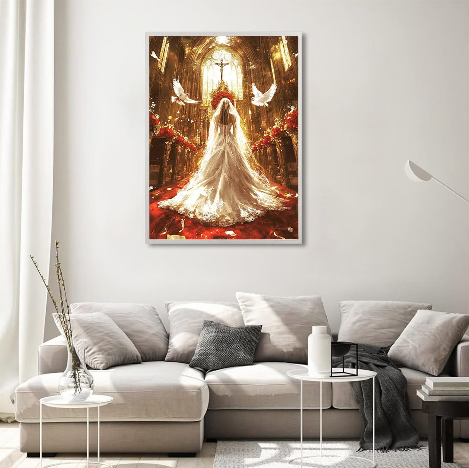 Diamond Painting Erwachsene Kirche 5D Diamond Painting Hochzeit Muster DIY Set Erwachsene Anfänger, Vollbohrer Diamanten Malerei Stickerei Bastelset für Zimmer Wand Deko Schlafzimmer 80x120cm,Model704