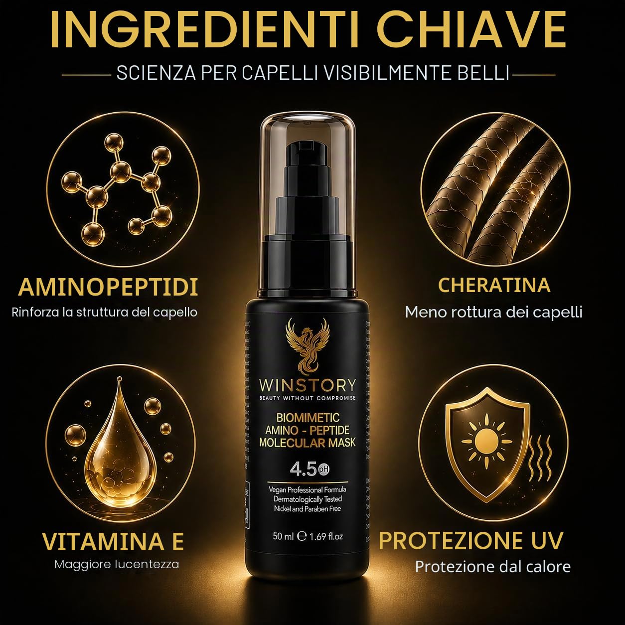 Maschera molecolare biomimetica ammino peptide – cura professionale dei capelli cheratina riparazione profonda & anti-crespo, 50 ml