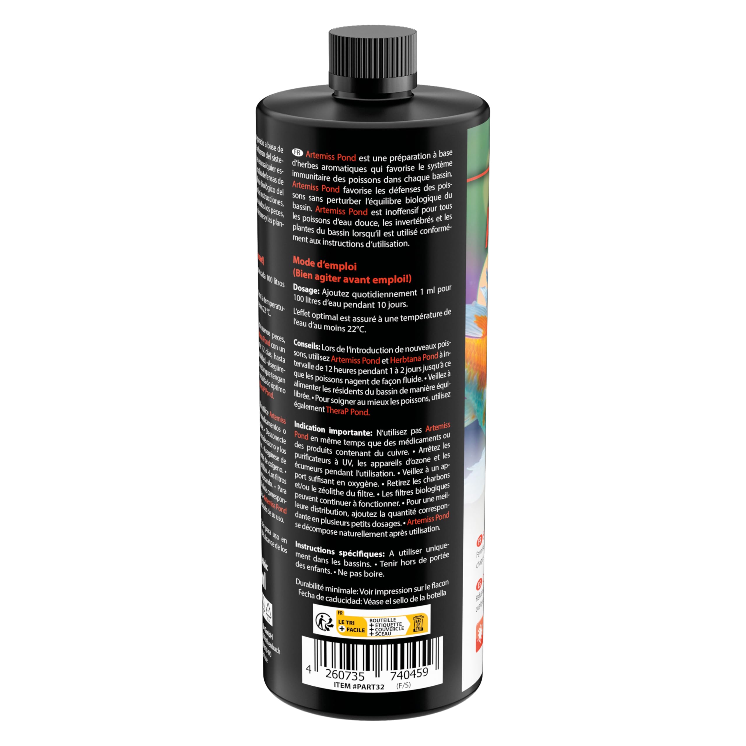 Soin pour Poissons de Bassin 946 ML - Artemiss Immunité et Vitalité | booster aux herbes, favorise bien-être, immunité et vitalité, réduit le stress, poissons, bassin de jardin, bassin à koïs