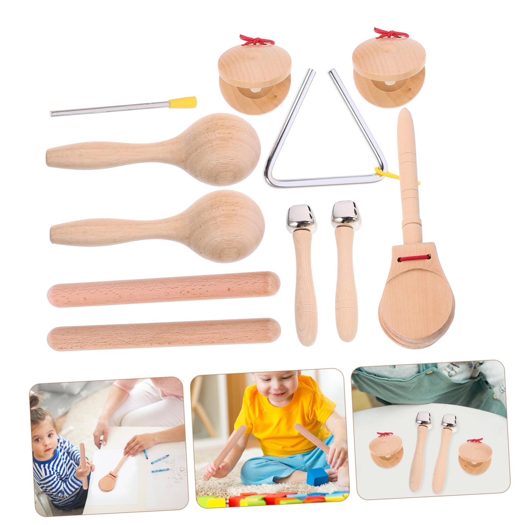 Strumenti Musicali in Legno per Anni Tamburello Maracas e Percussioni Educative per Sviluppo Creatività e Coordinazione Mano Occhio in Legno Naturale con Sacchetto