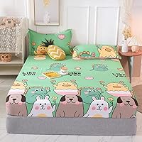 Vista 9 de Sábana de bolsillo profundo de algodón de dibujos animados impreso niños protector de colchón, sábanas antideslizantes para niños y niñas dormitorio